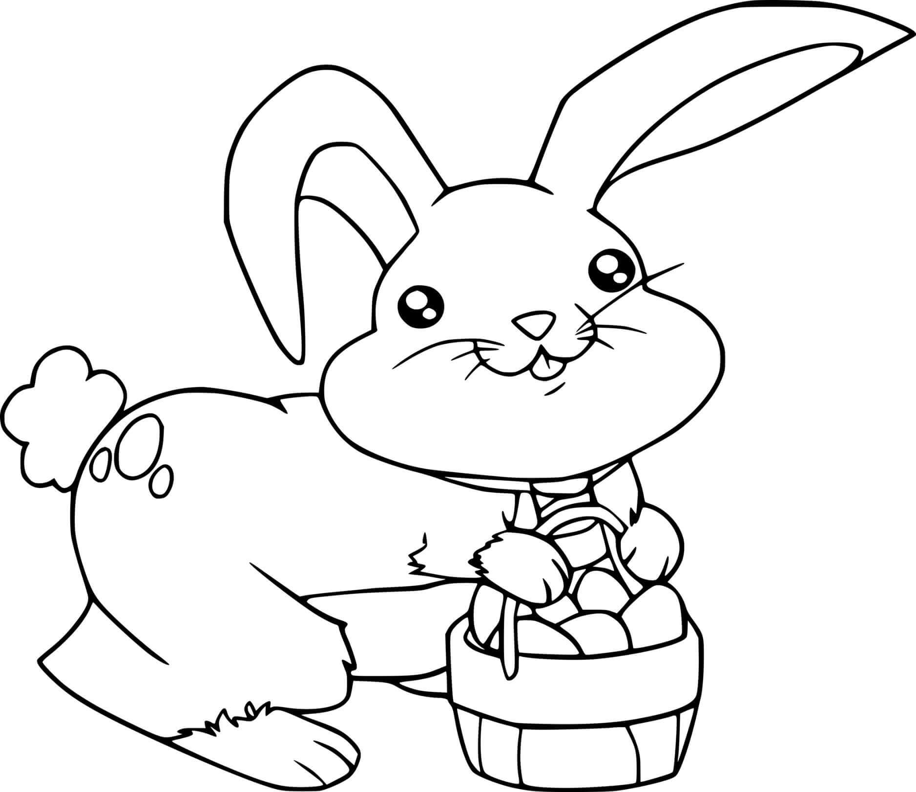 Easter Bunny Holds A Basket Of Eggs