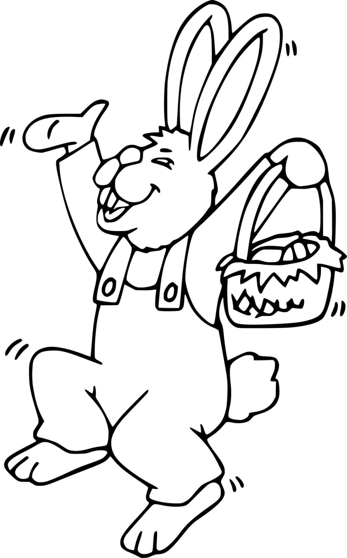 Easter Bunny Holds A Basket Coloring Page