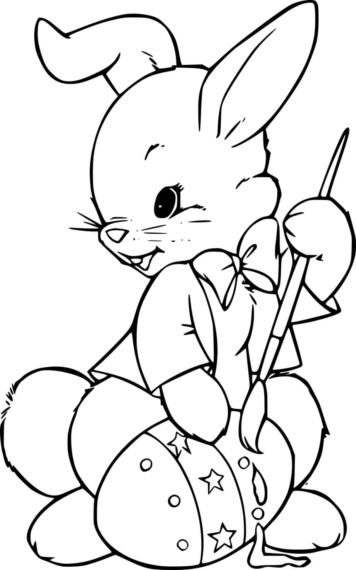 Easter Bunny Painting A Big Egg Coloring Page