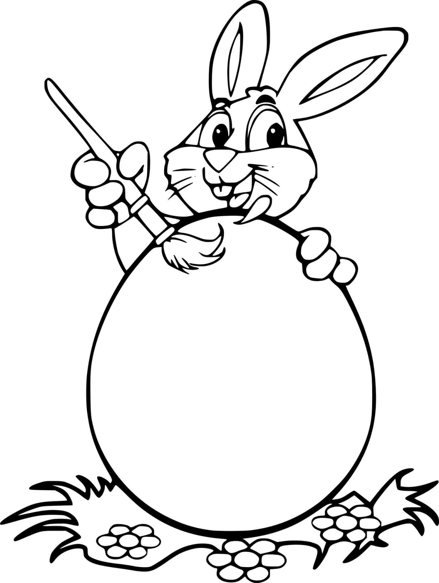 Easter Bunny Painting The Egg Coloring Page
