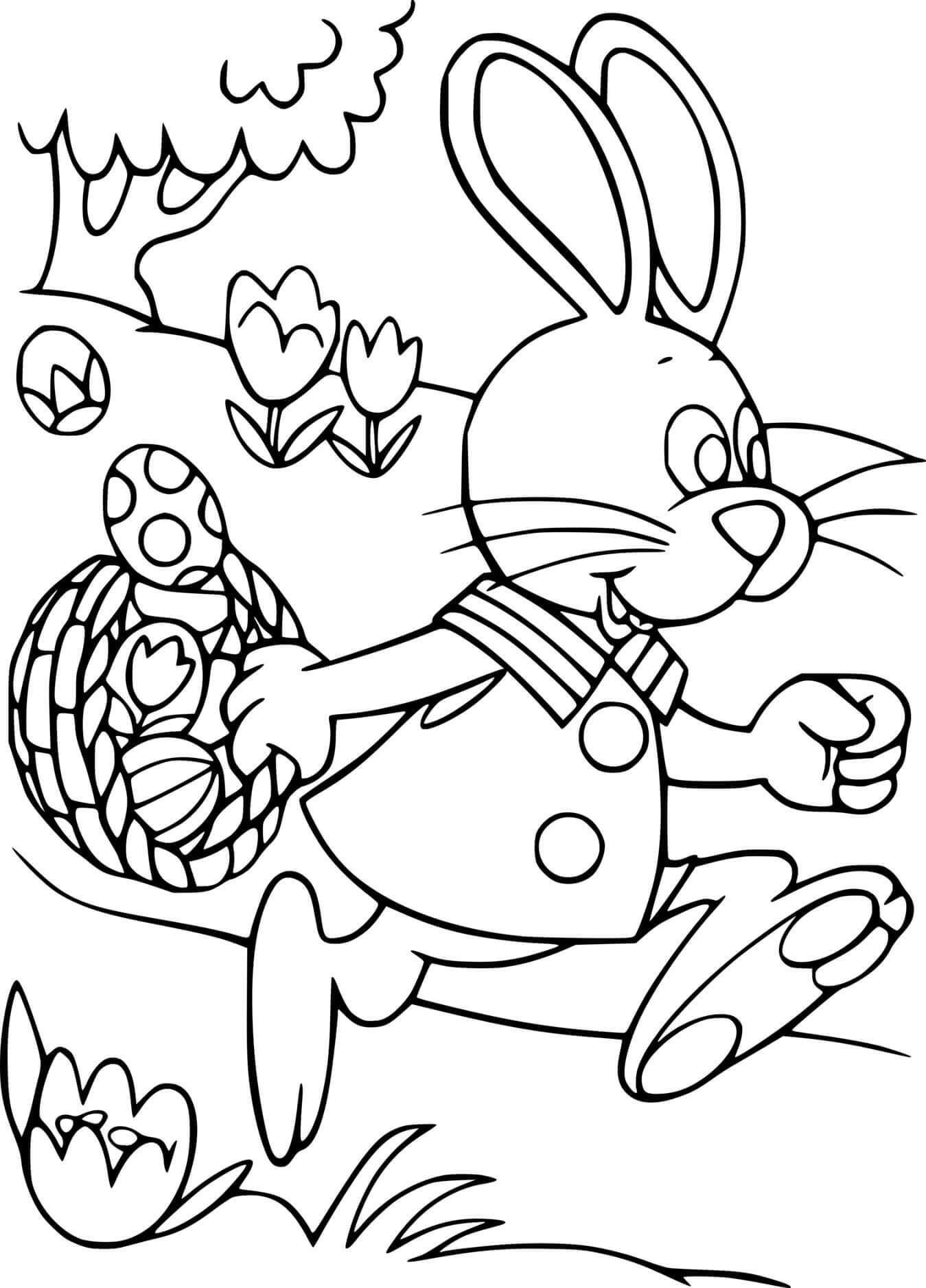 Easter Bunny Running On The Grass Coloring Page