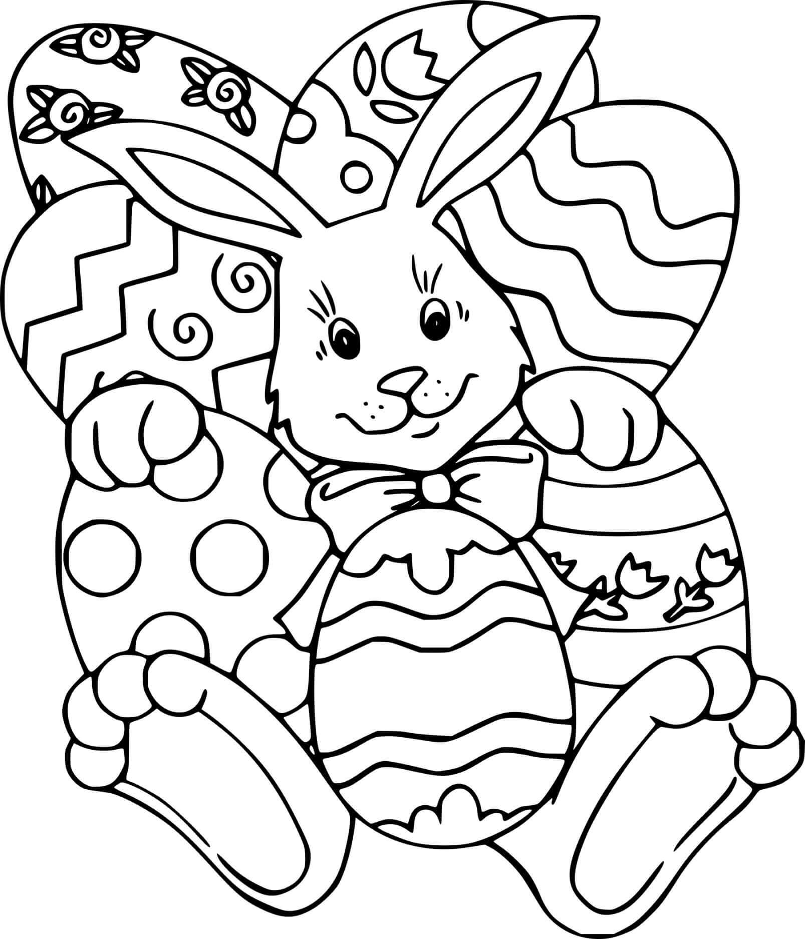 Easter Bunny Sleeping On The Eggs Coloring Page