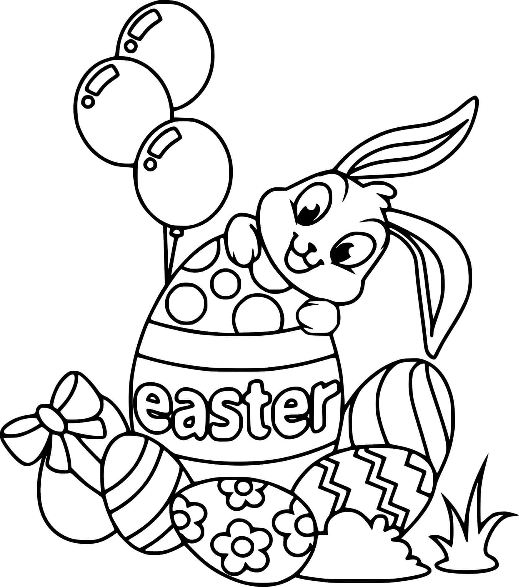 Easter Bunny And Balloons Coloring Page