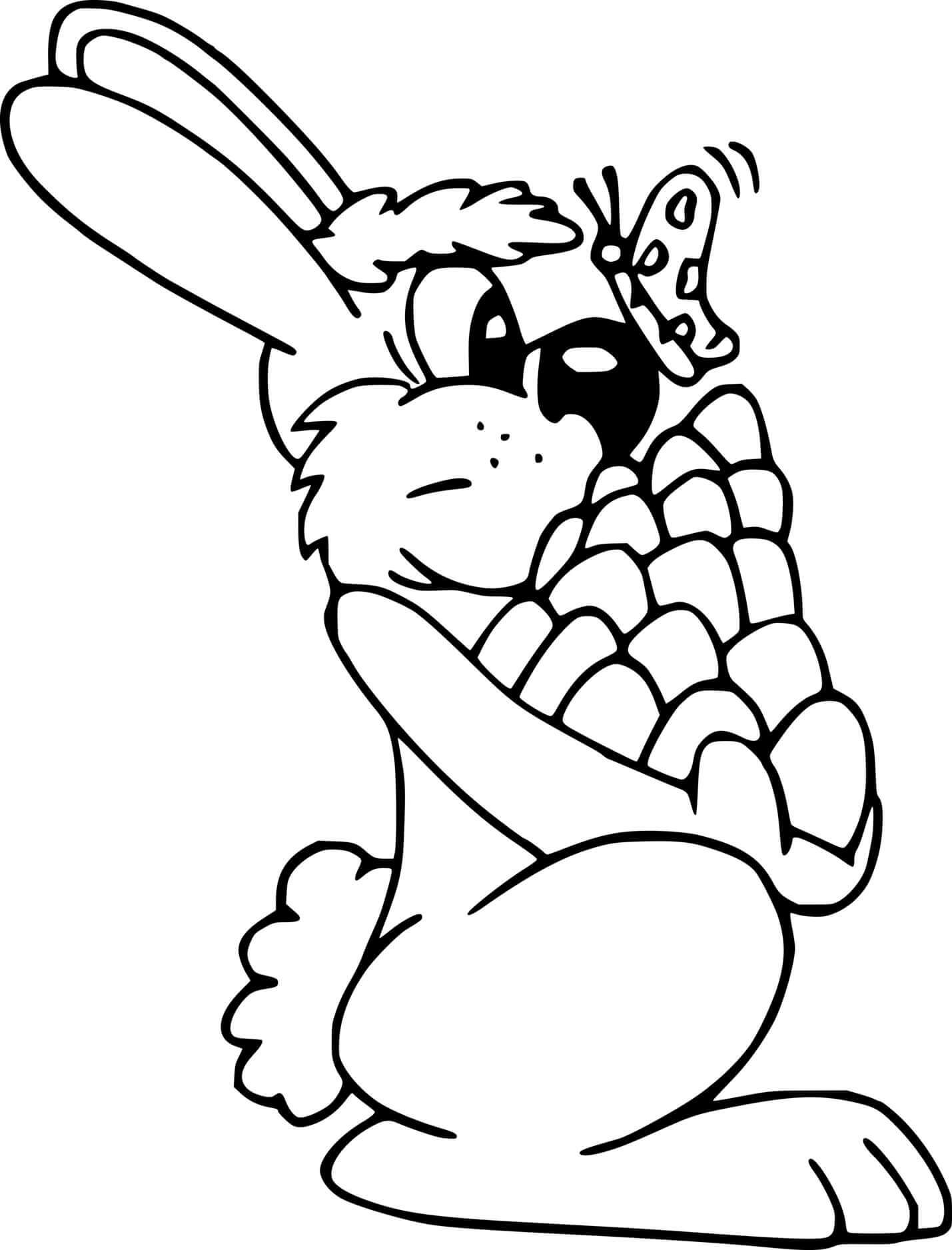 Easter Bunny And Butterfly Coloring Page
