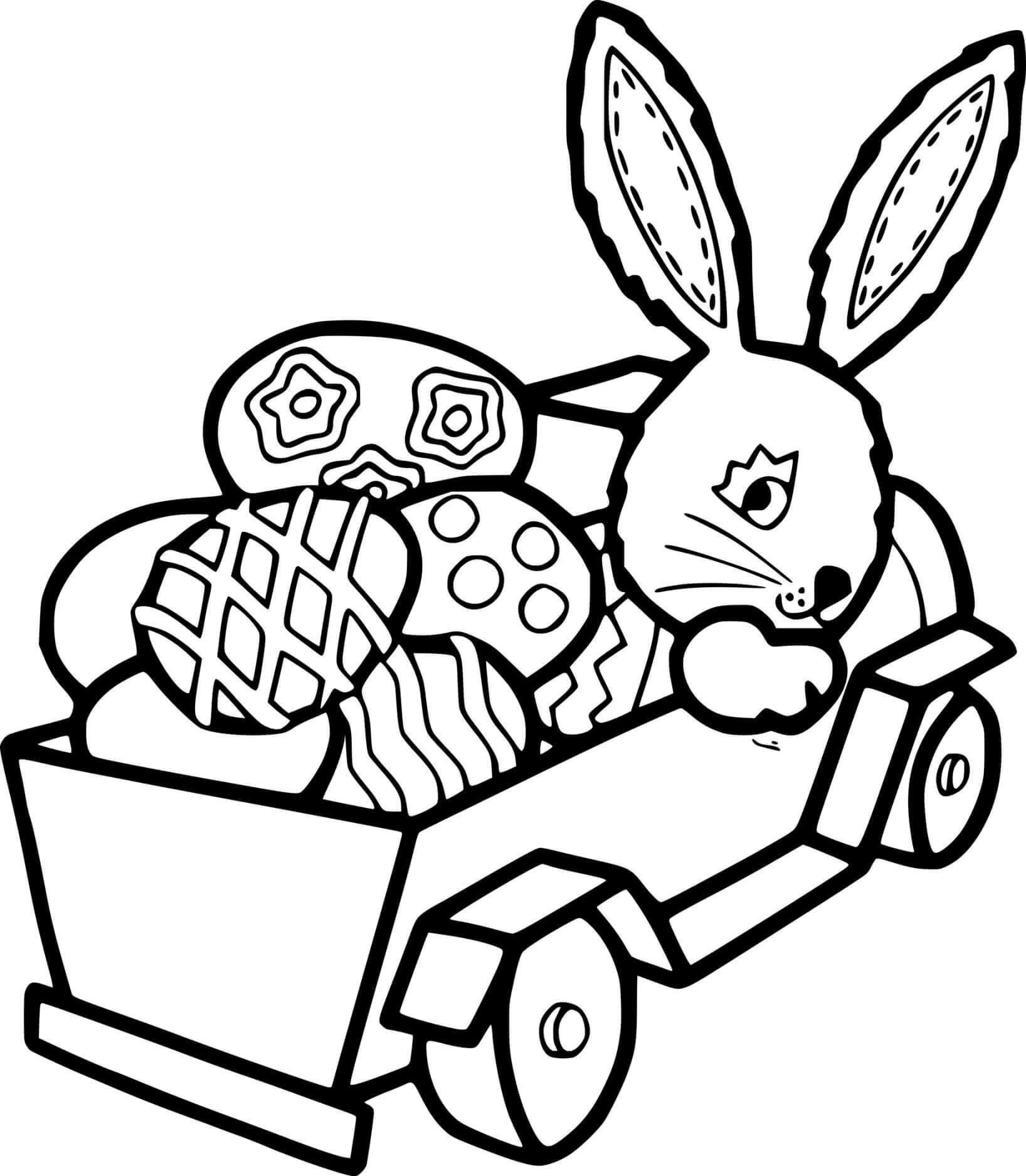 Easter Bunny And Eggs In A Car Coloring Page