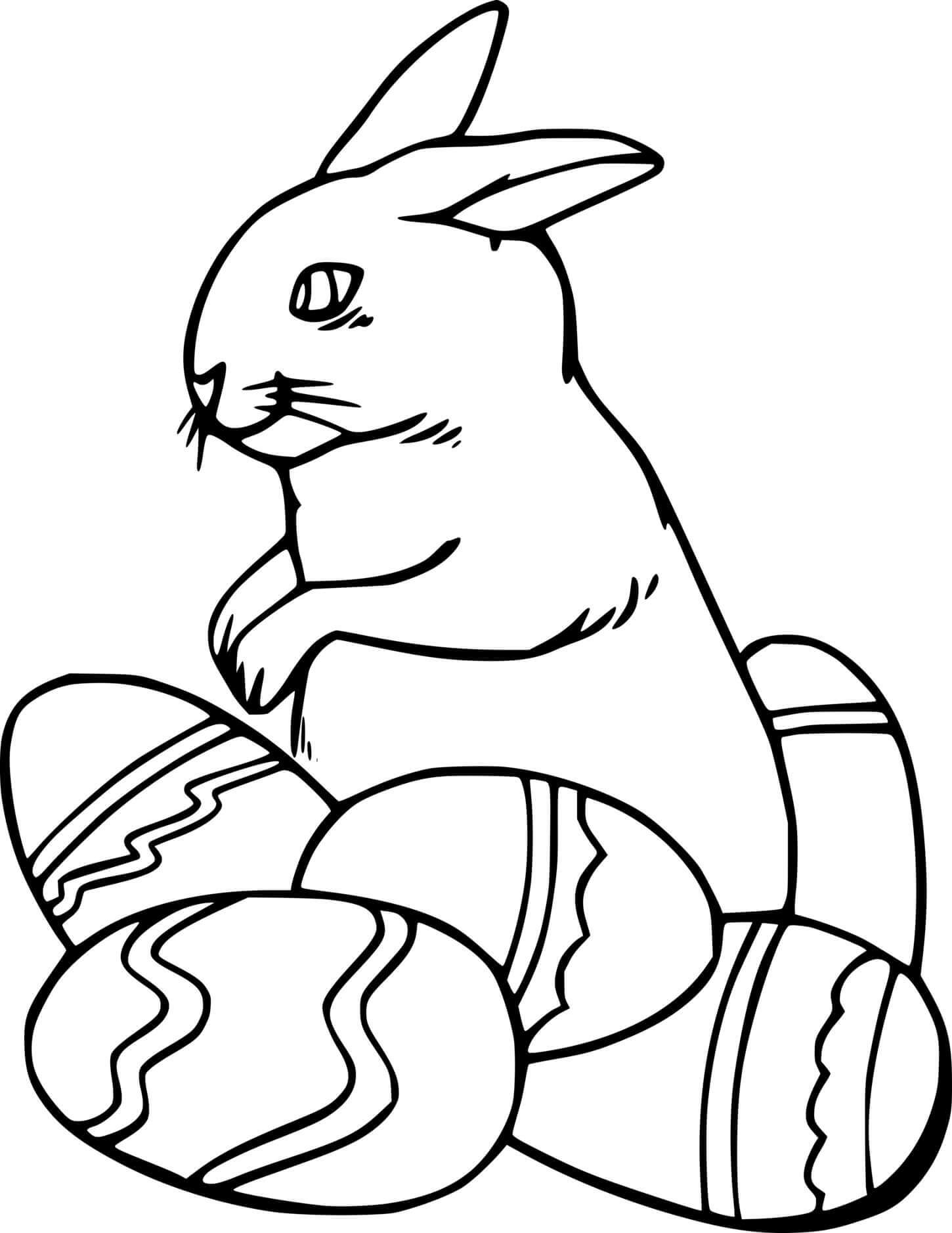 Easter Bunny And Five Eggs Coloring Page
