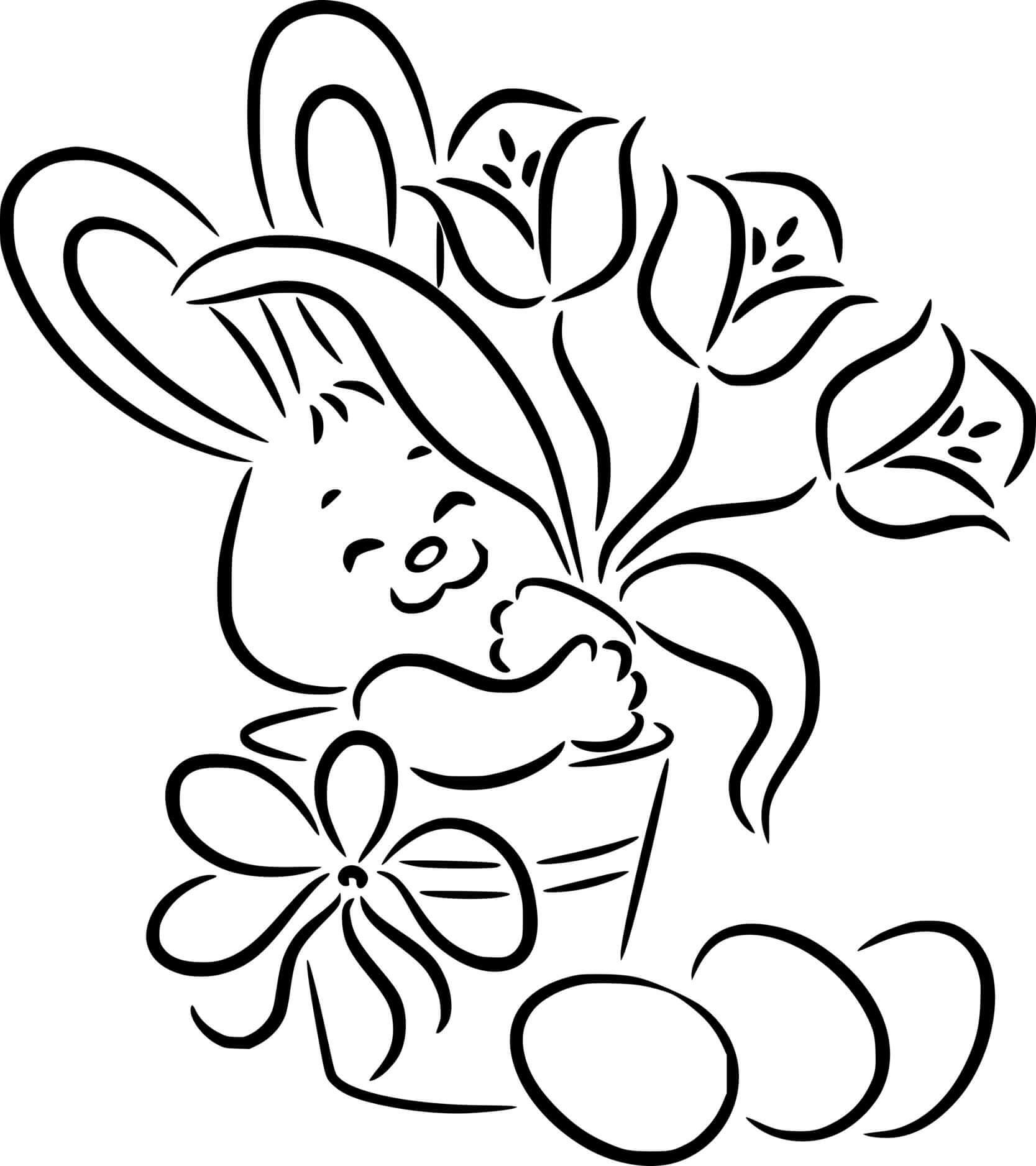 Easter Bunny And Flowers