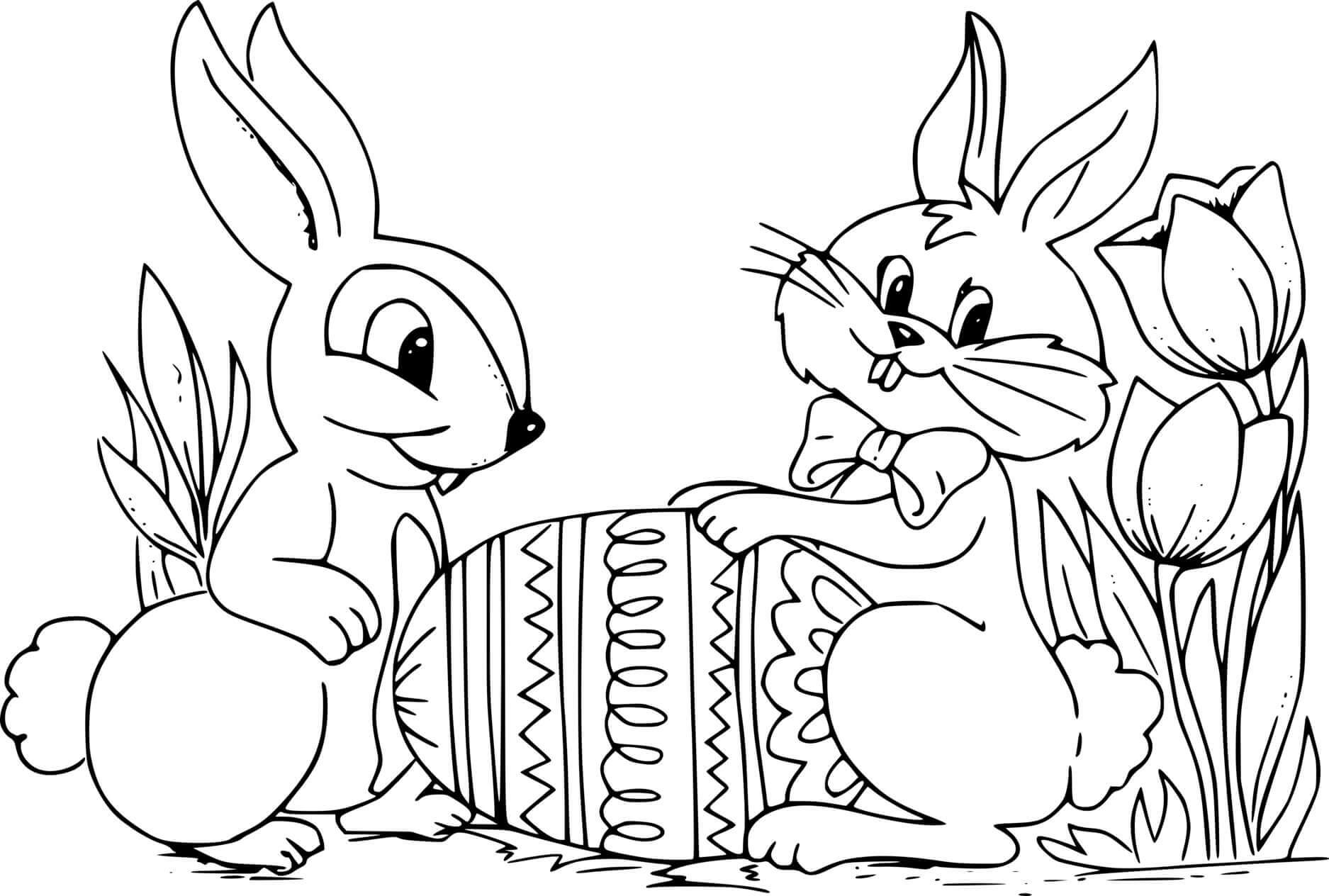 Easter Bunny And A Squirrel Coloring Page