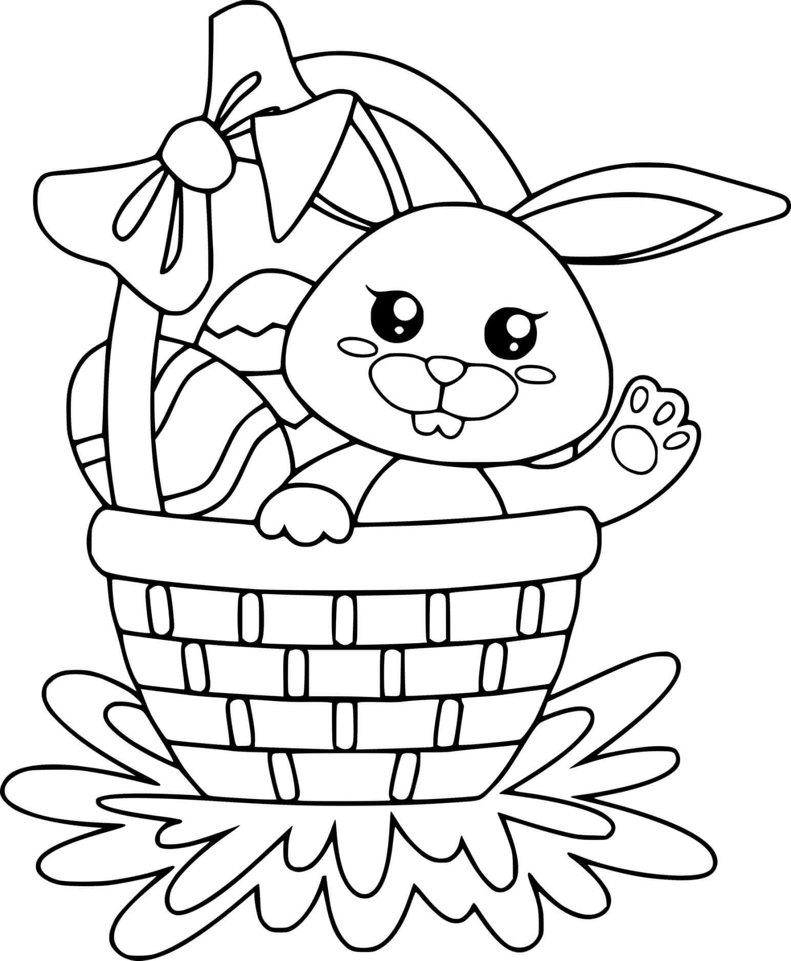 Easter Bunny In The Basket Shaking Its Hand Coloring Page