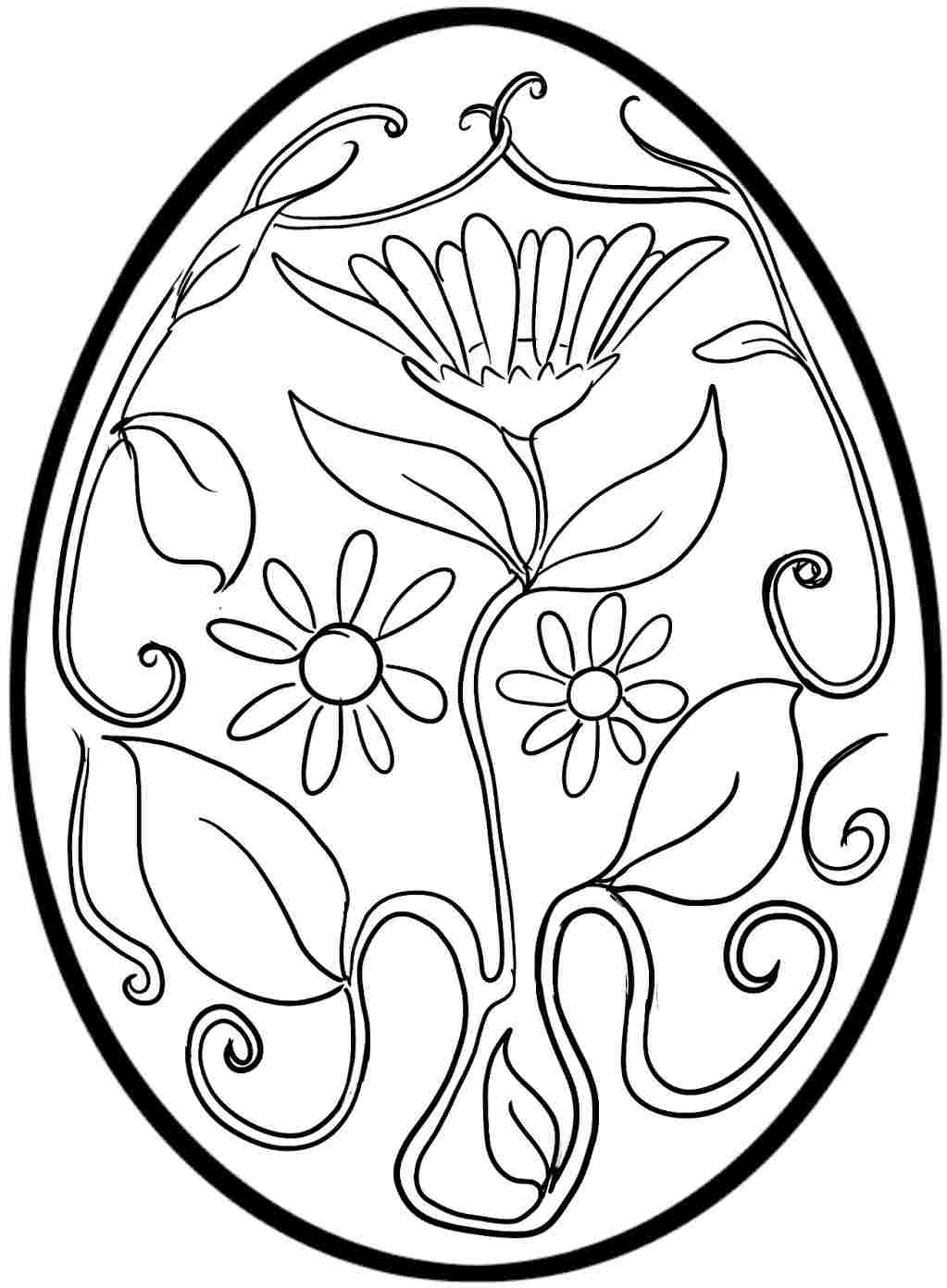 Easter Egg With Flowers For Adult Coloring Page