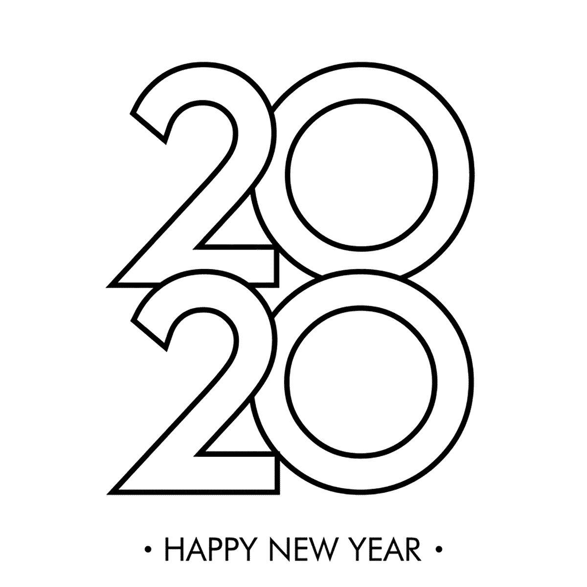 Easy 2020 Black And White Coloring Page