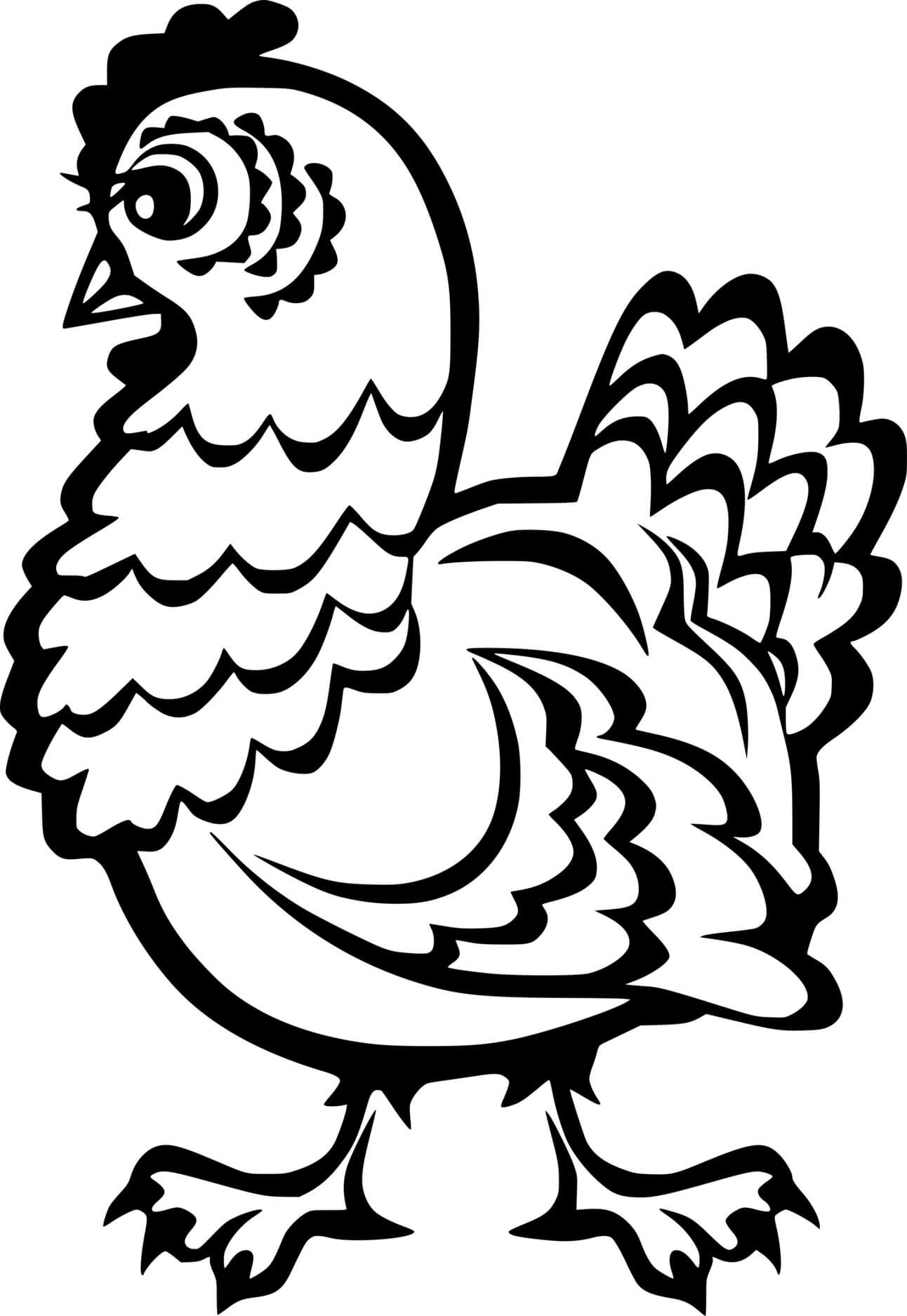 Easy Beautiful Chicken Coloring Page