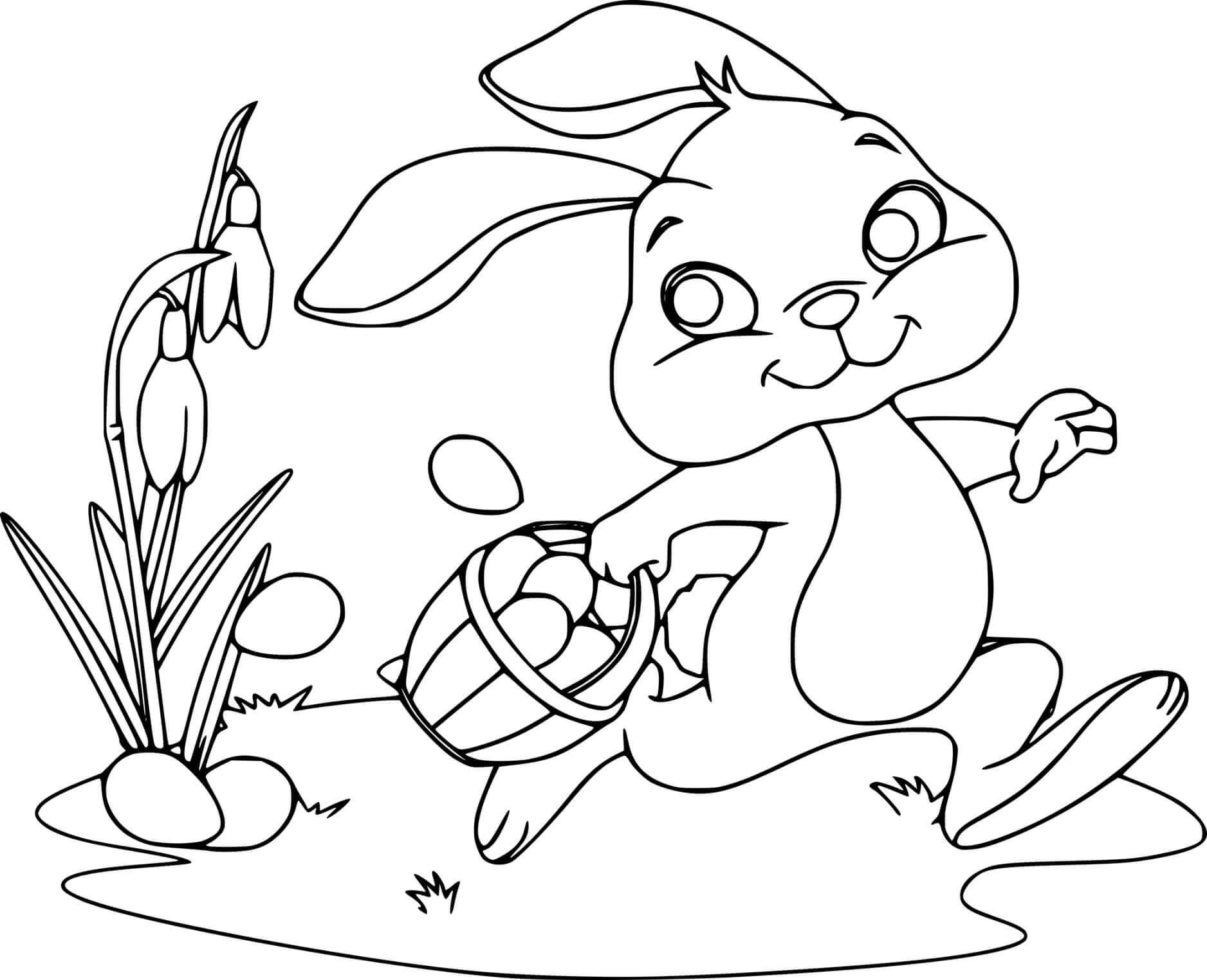 Easy Cute Bunny Holds A Basket Coloring Page