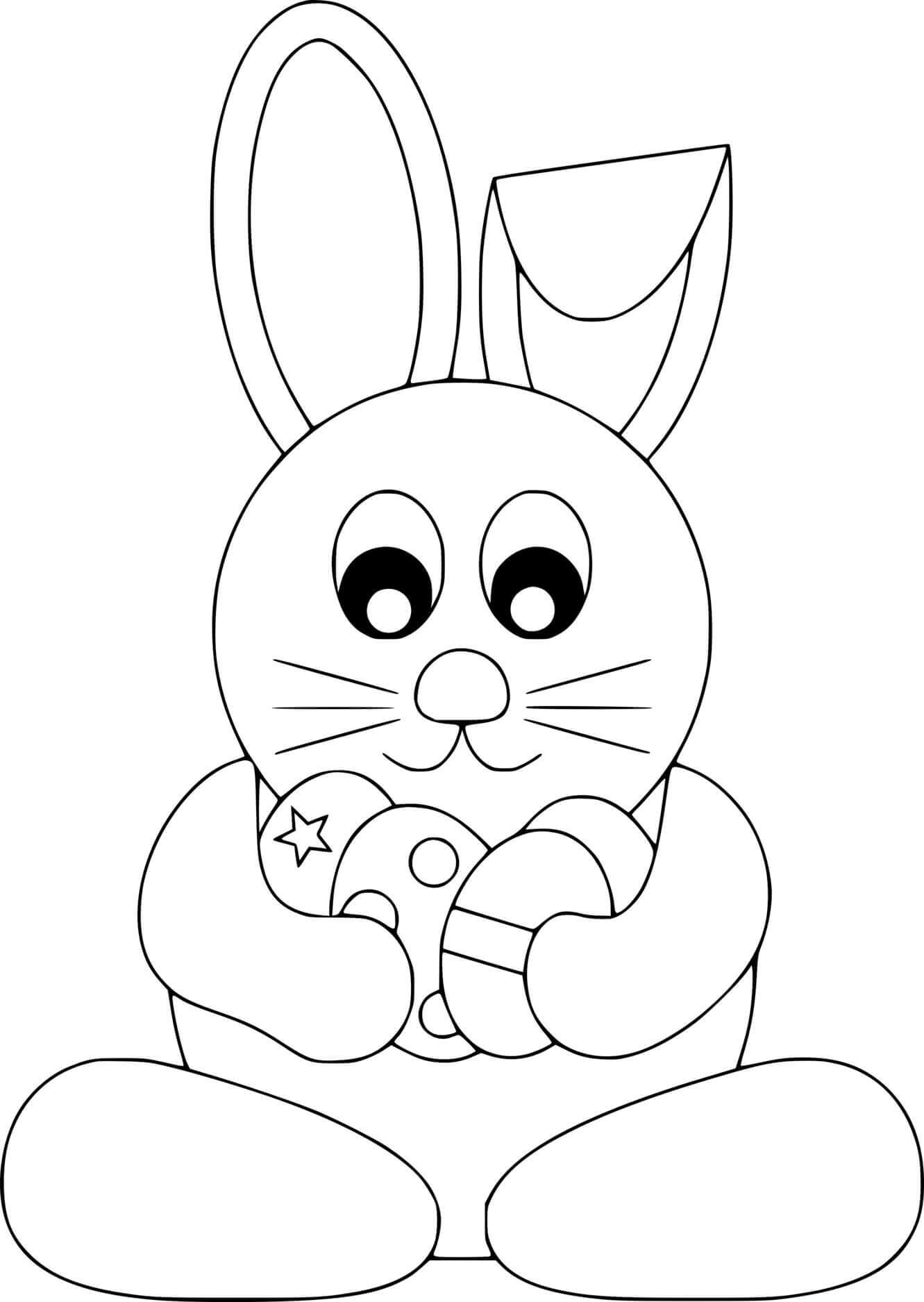 Easy Easter Bunny Holds Eggs Coloring Page