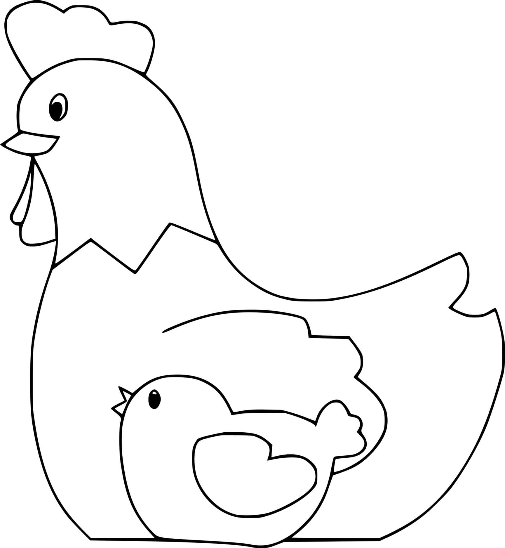 Easy Hen And Her Baby Coloring Page