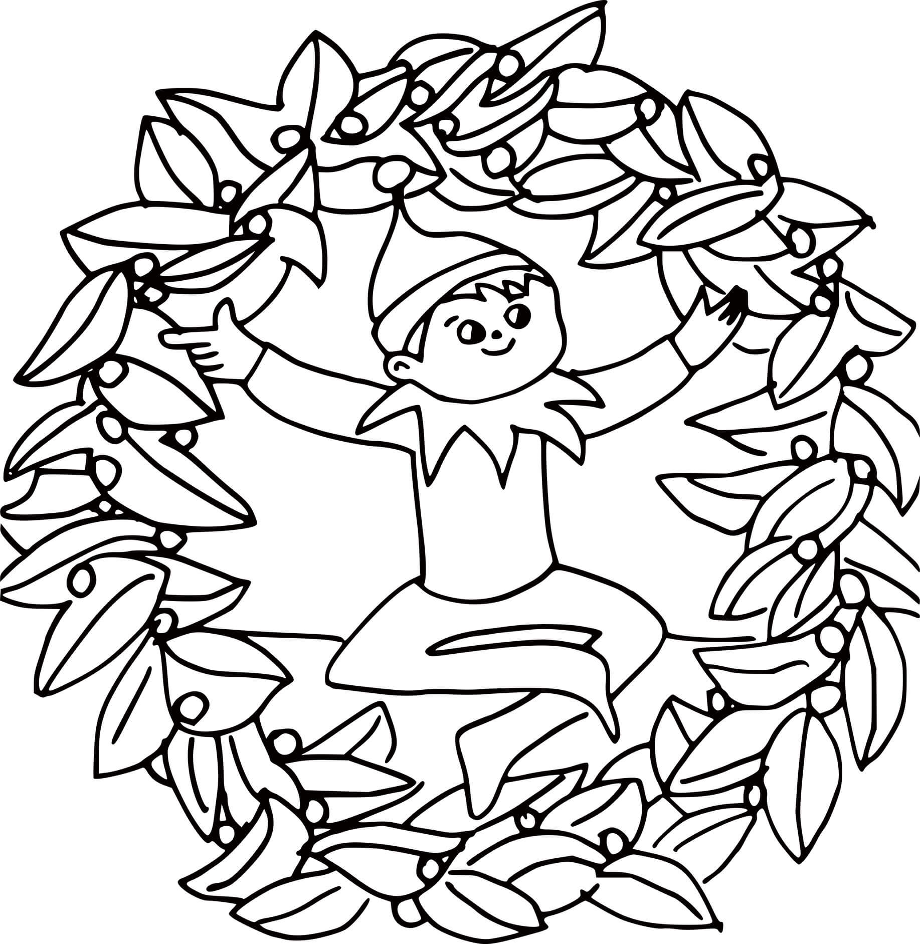 Elf In A Leaf Circle Coloring Page