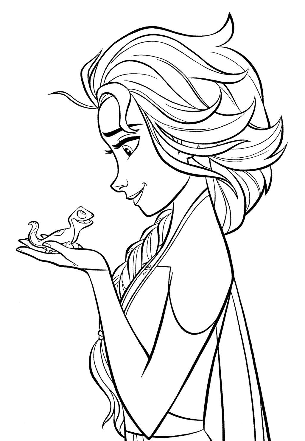 Elsa And Lizard Bruni Frozen 2 Coloring Page