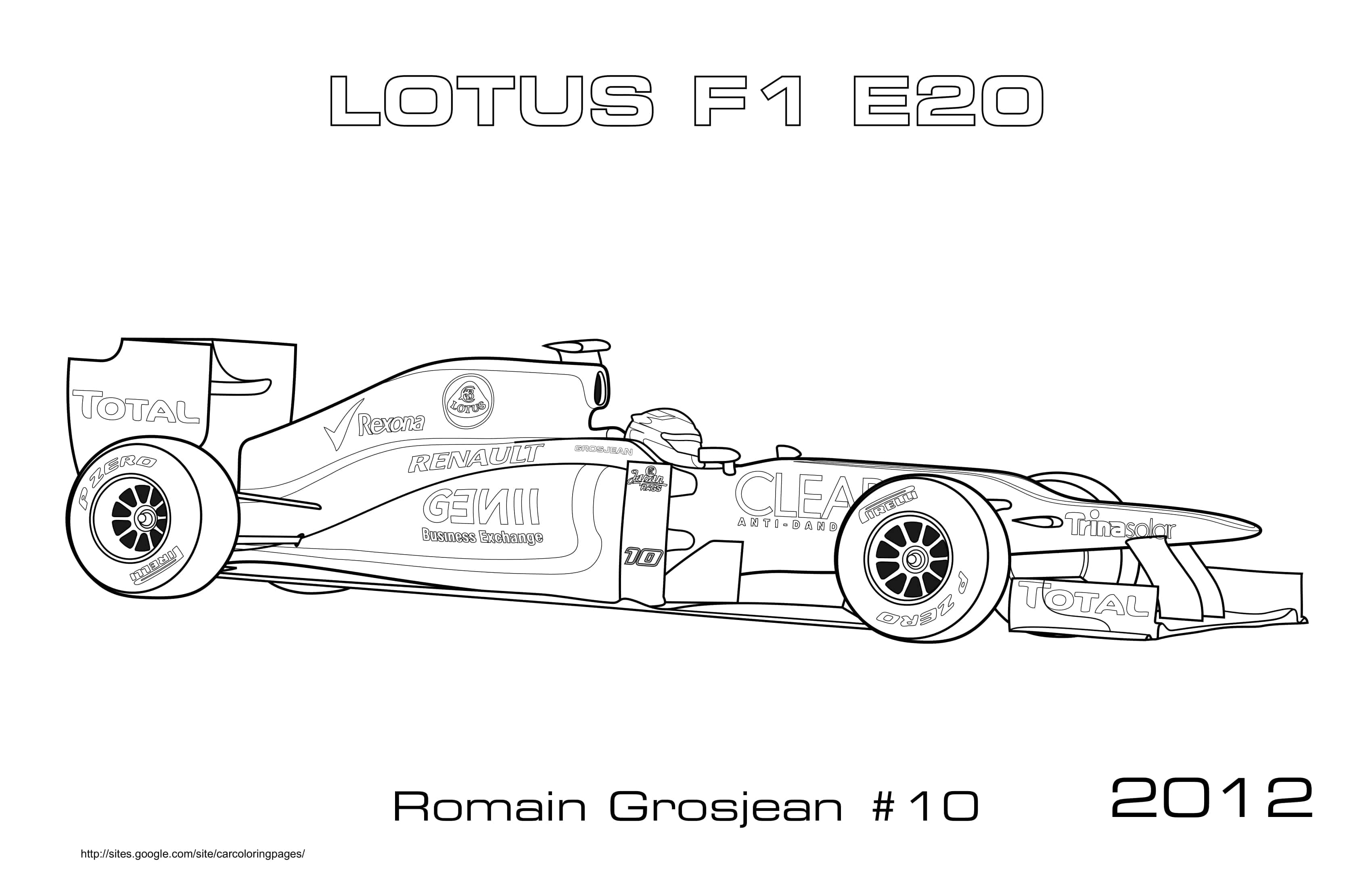 F1 Lotus E20 Romain Grosjean 2012 Coloring Page