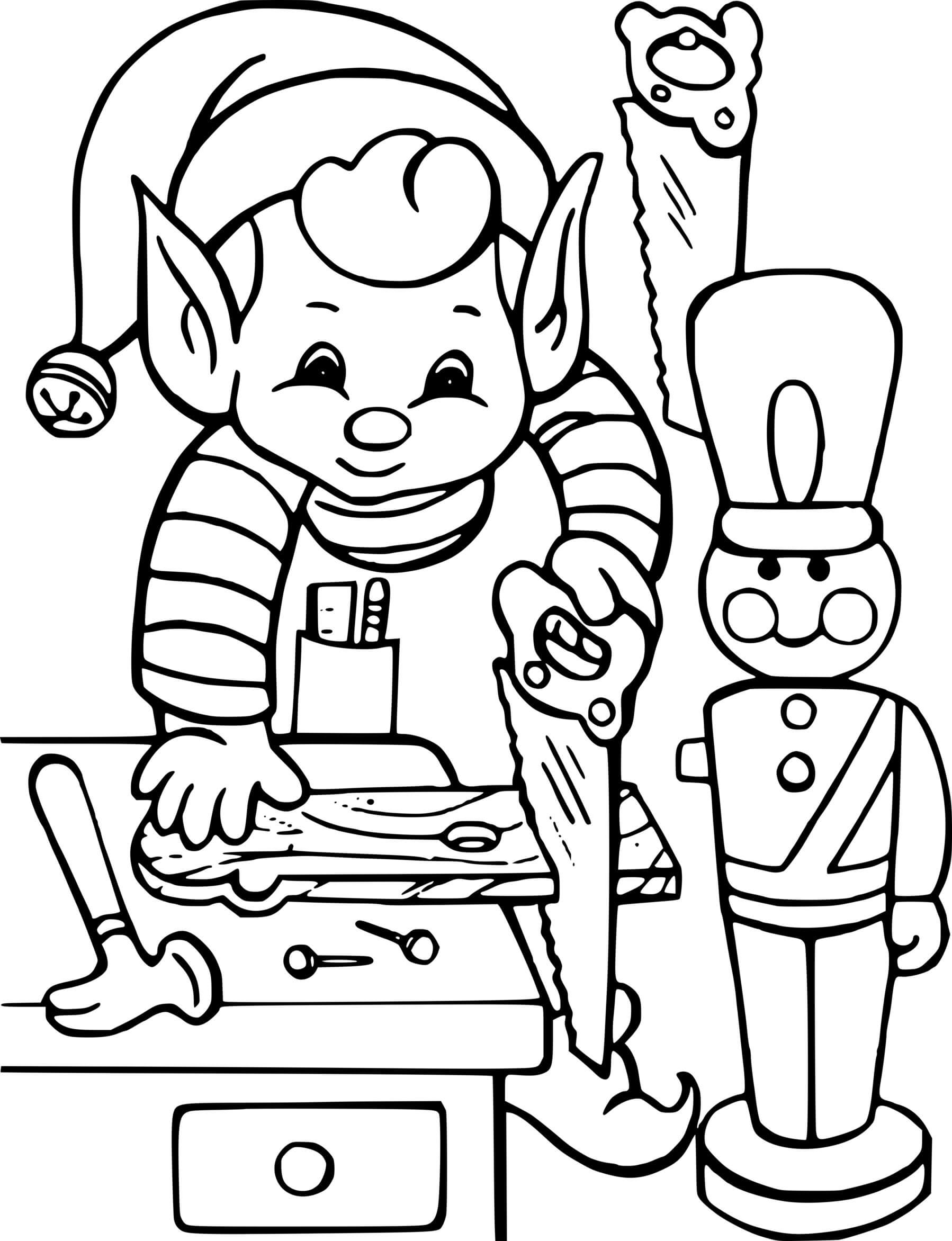 Fat Elf Is Making Toys Coloring Page