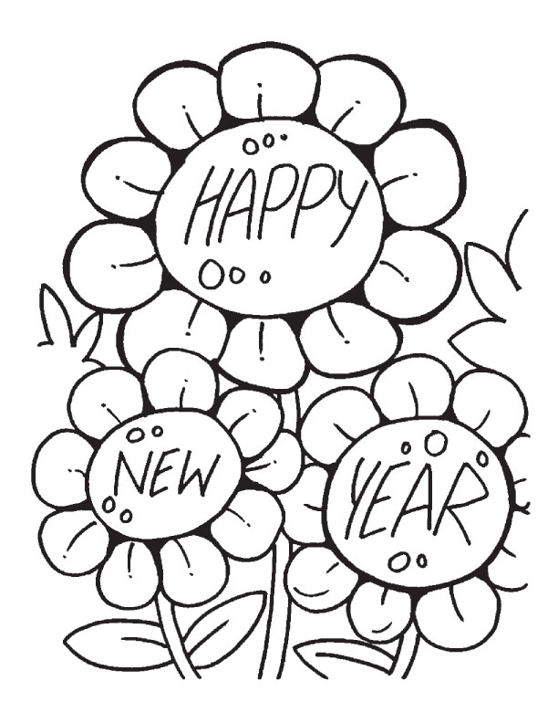 Flower Wishing Happy New Year Printable 2017 Coloring Page