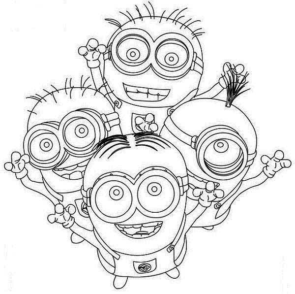 Four Happy Minion Coloring Page