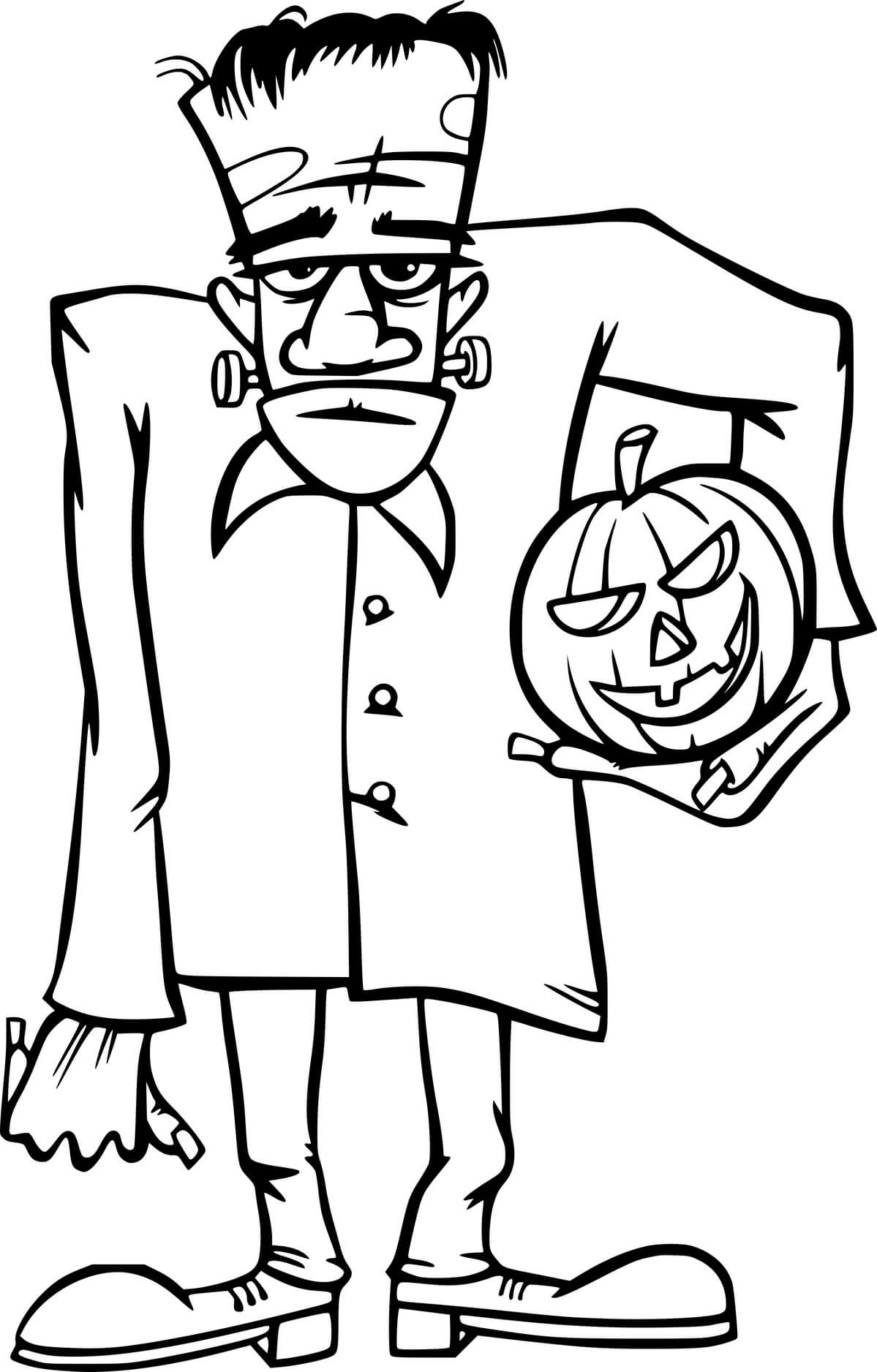 Frankenstein Holds A Pumpkin