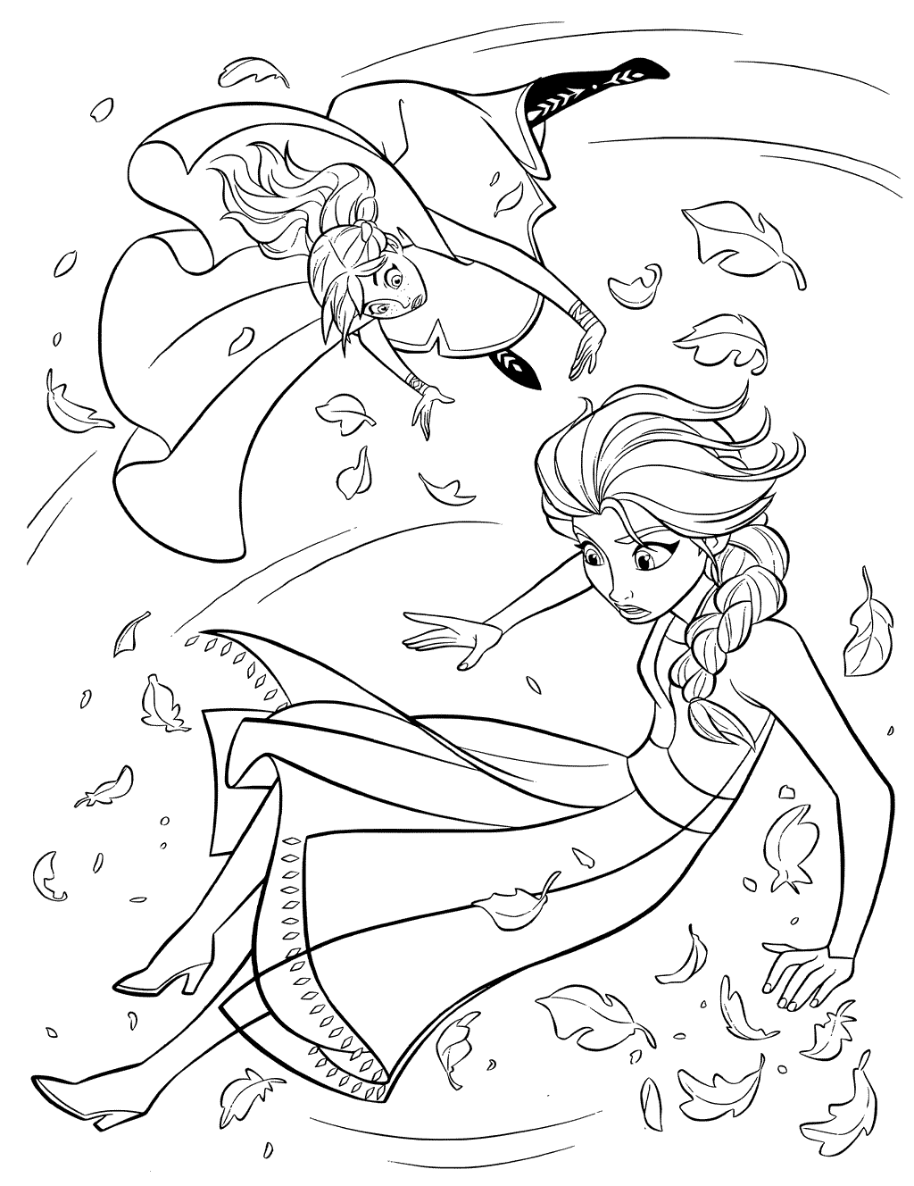 Frozen 2Anna And Elsa In Whirlwind Coloring Page