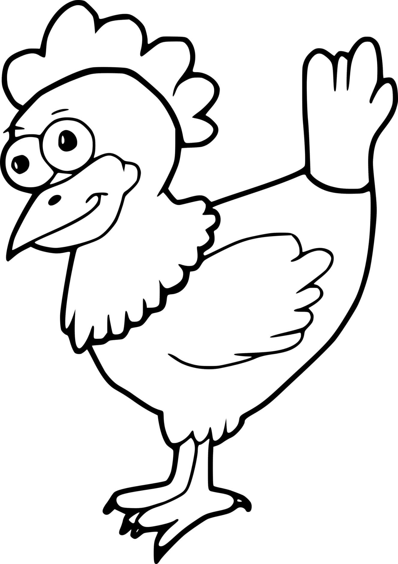 Funny Cartoon Chicken Coloring Page