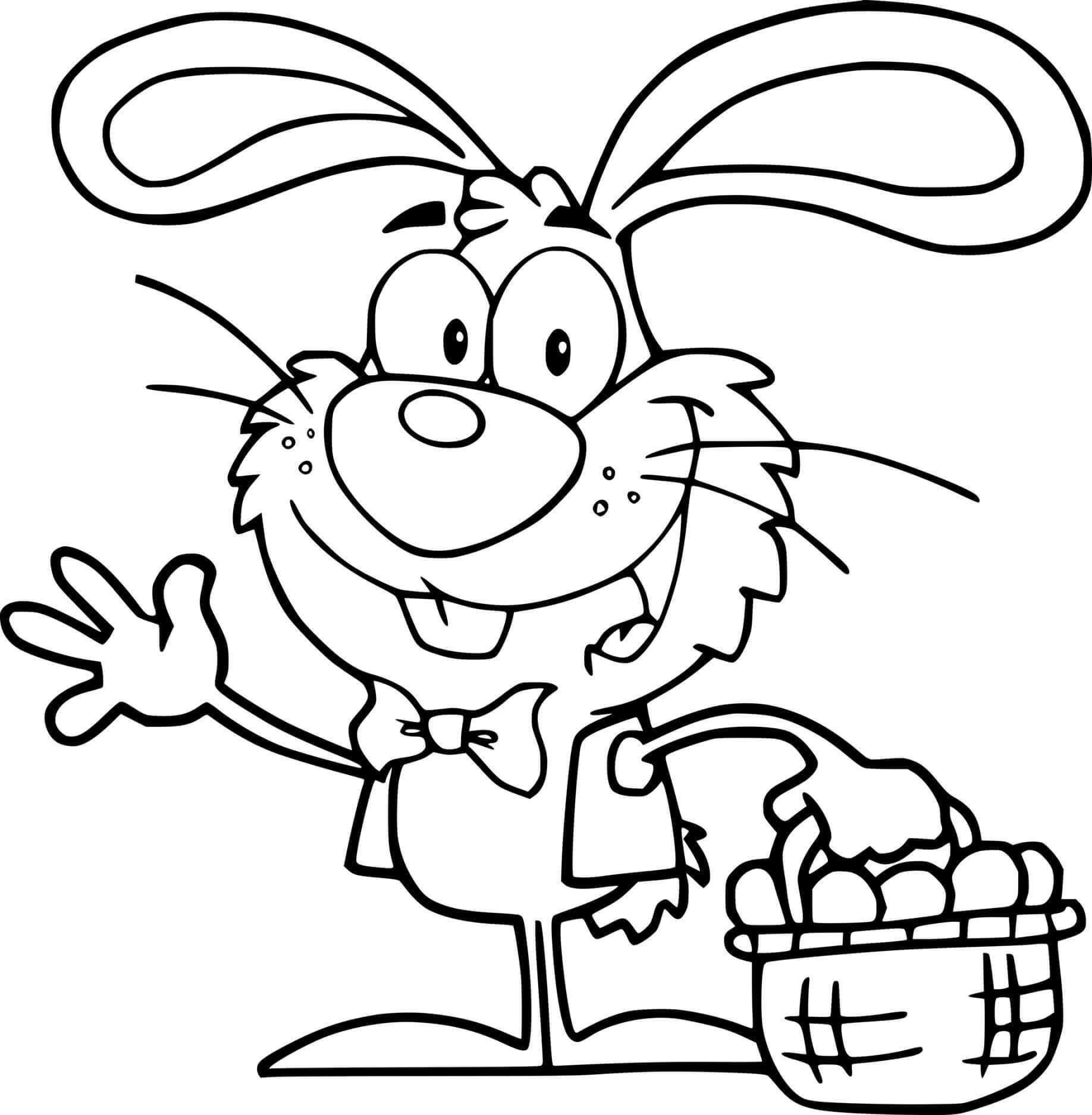 Funny Easter Bunny Holds A Basket Coloring Page