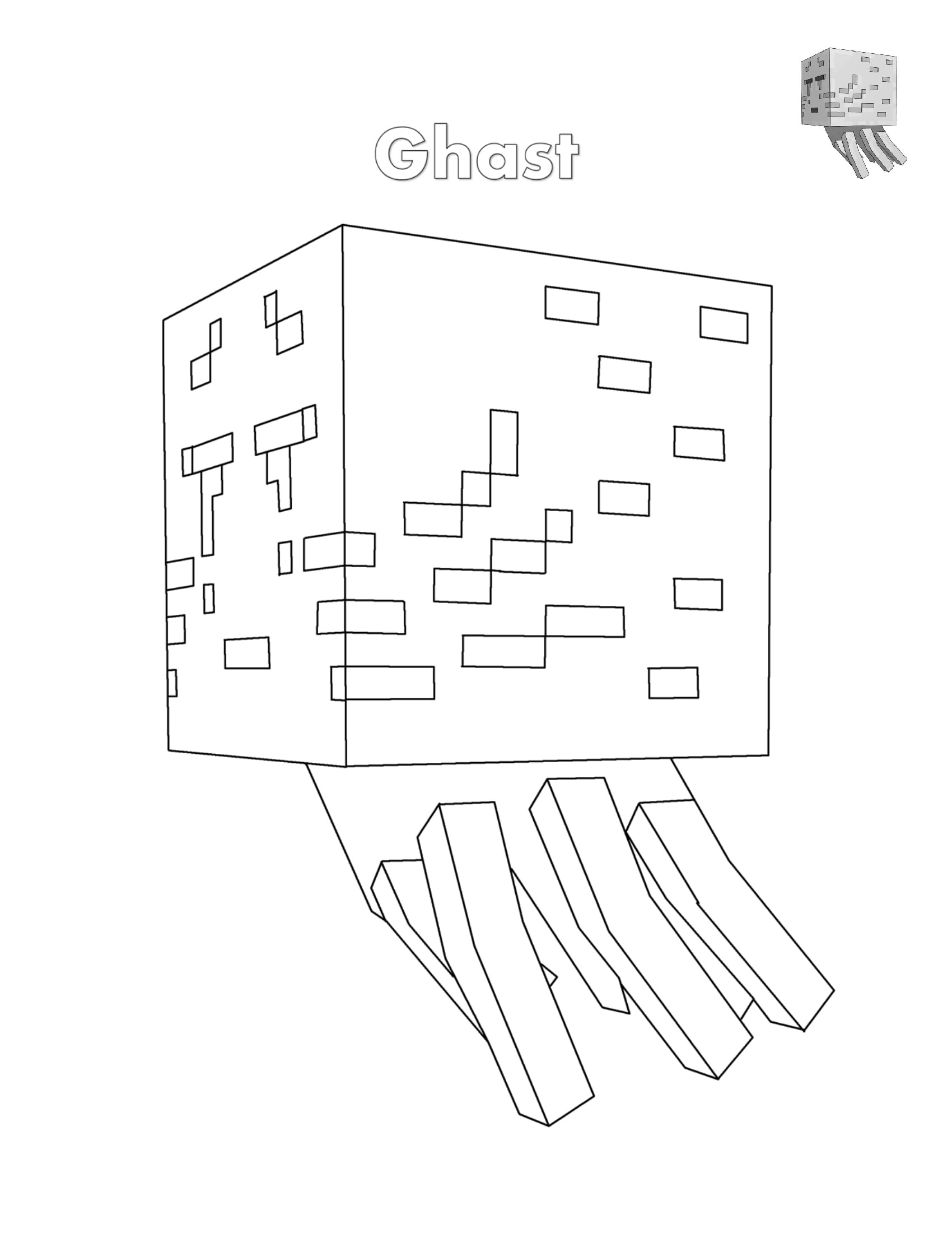 Ghast Minecraft Coloring Page