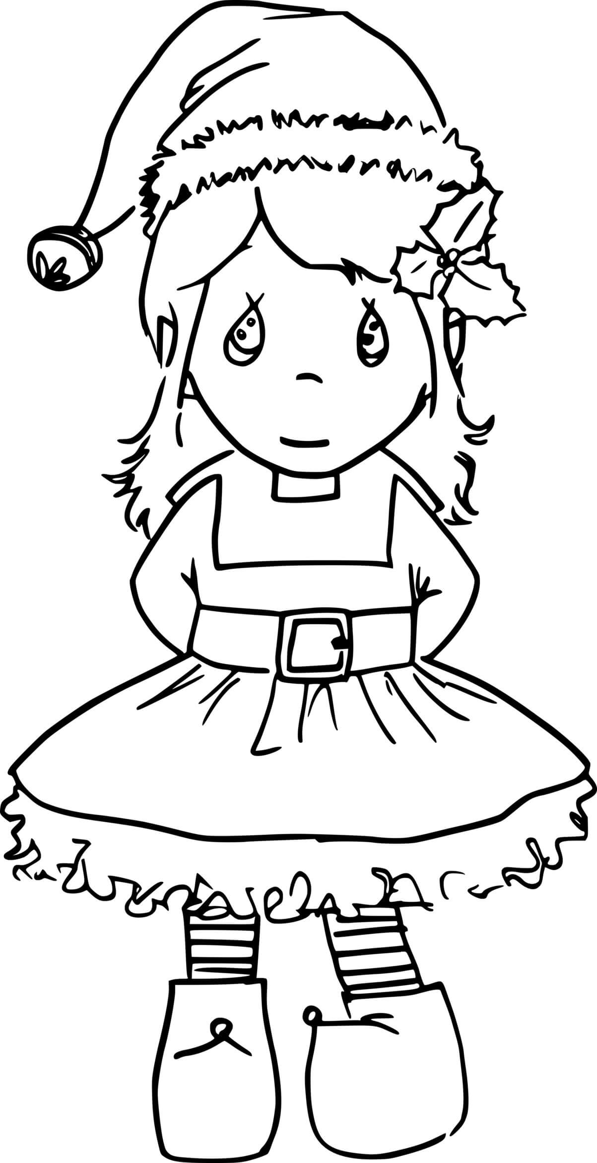 Girl Elf Is Standing Coloring Page