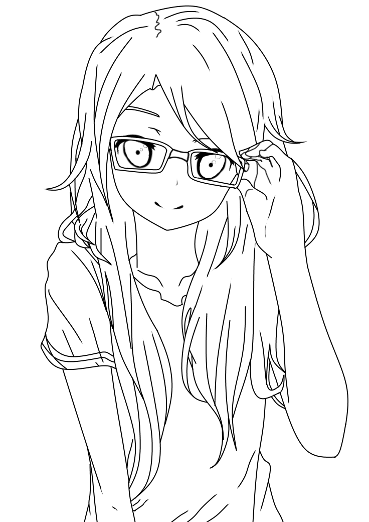 Girl With Glasses Lineart Coloring Page