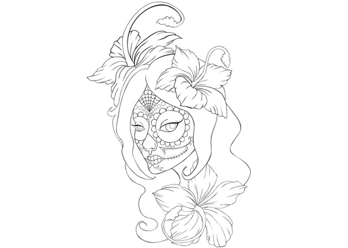 Girl Skull Tattoo Coloring Page