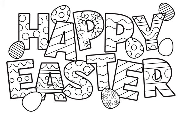 Great Happy Easter Text To Color Coloring Page