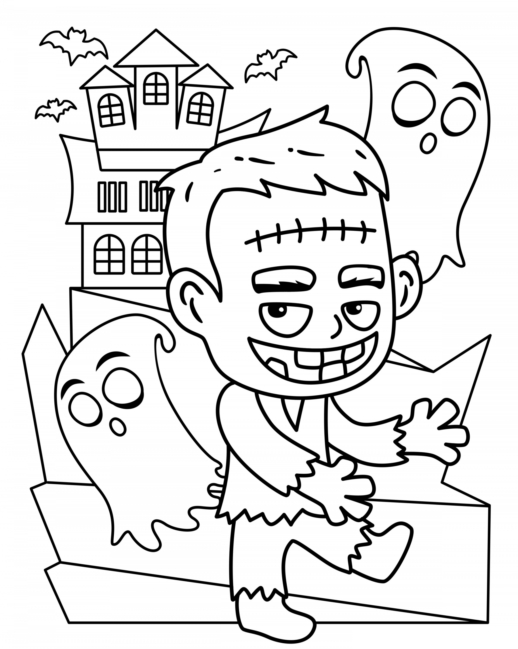 Halloween Frankenstein Cute Kids Coloring Page
