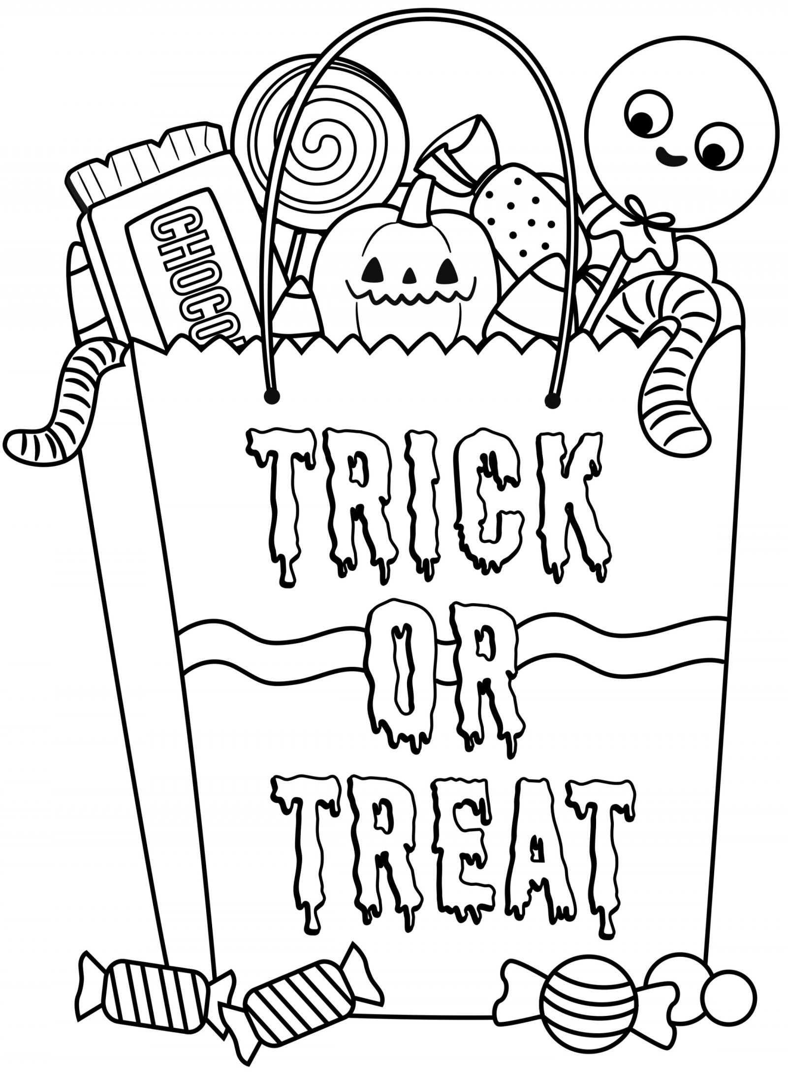 Halloween Candy Bag With Treats Coloring Page