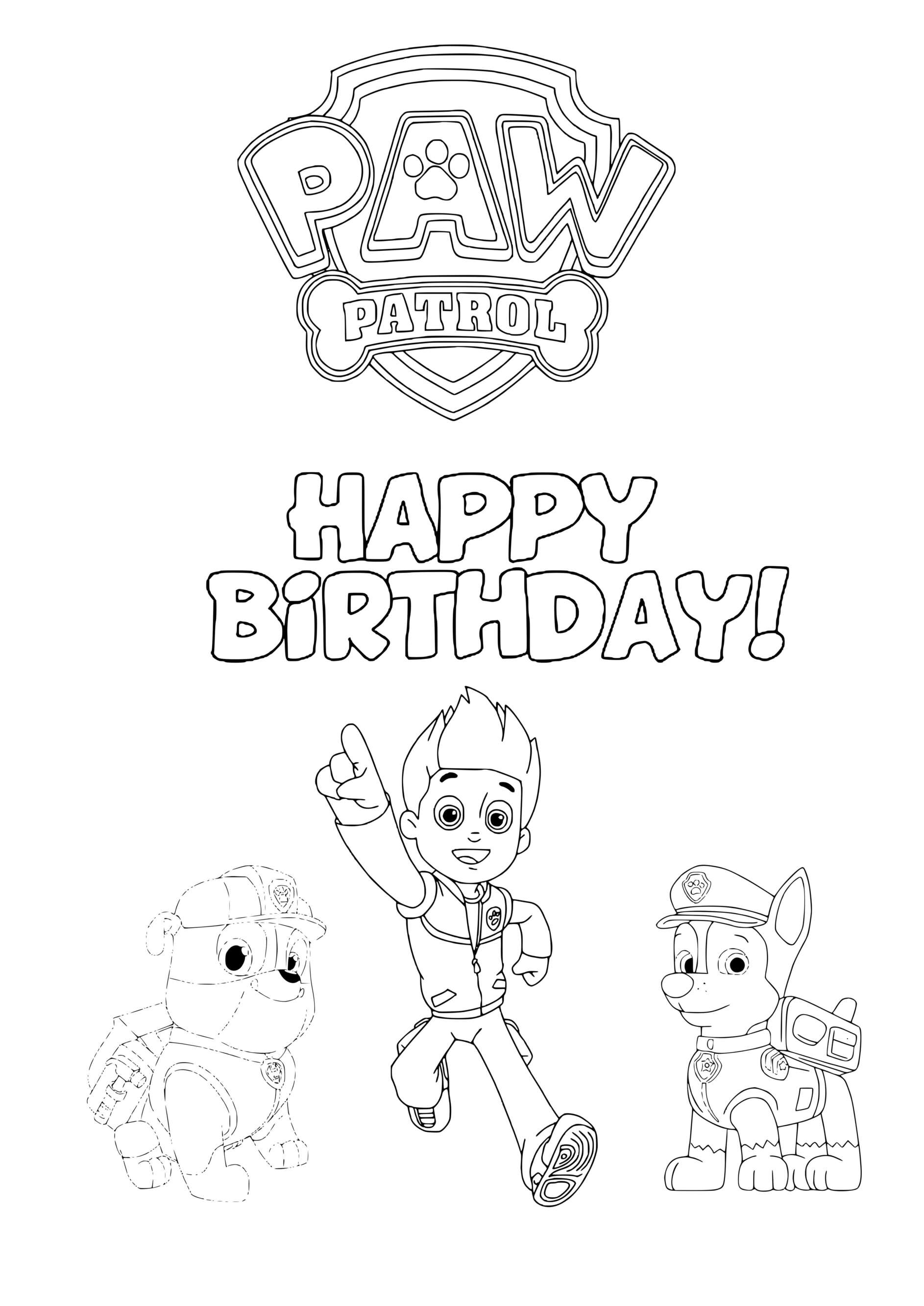 Happy Birthday With Rubble English Bulldog And Chase Coloring Page