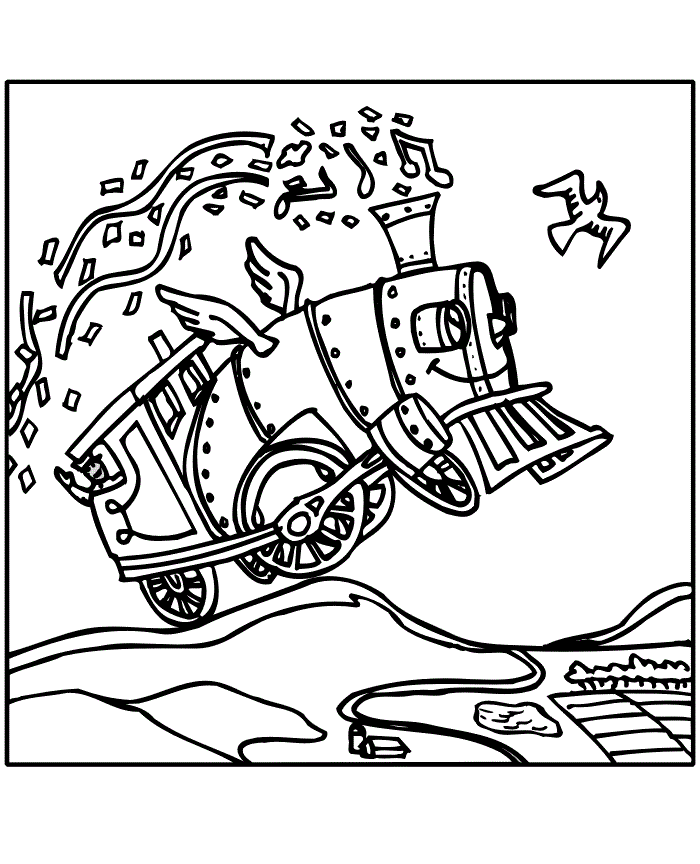 Happy Flying Train 067e Coloring Page