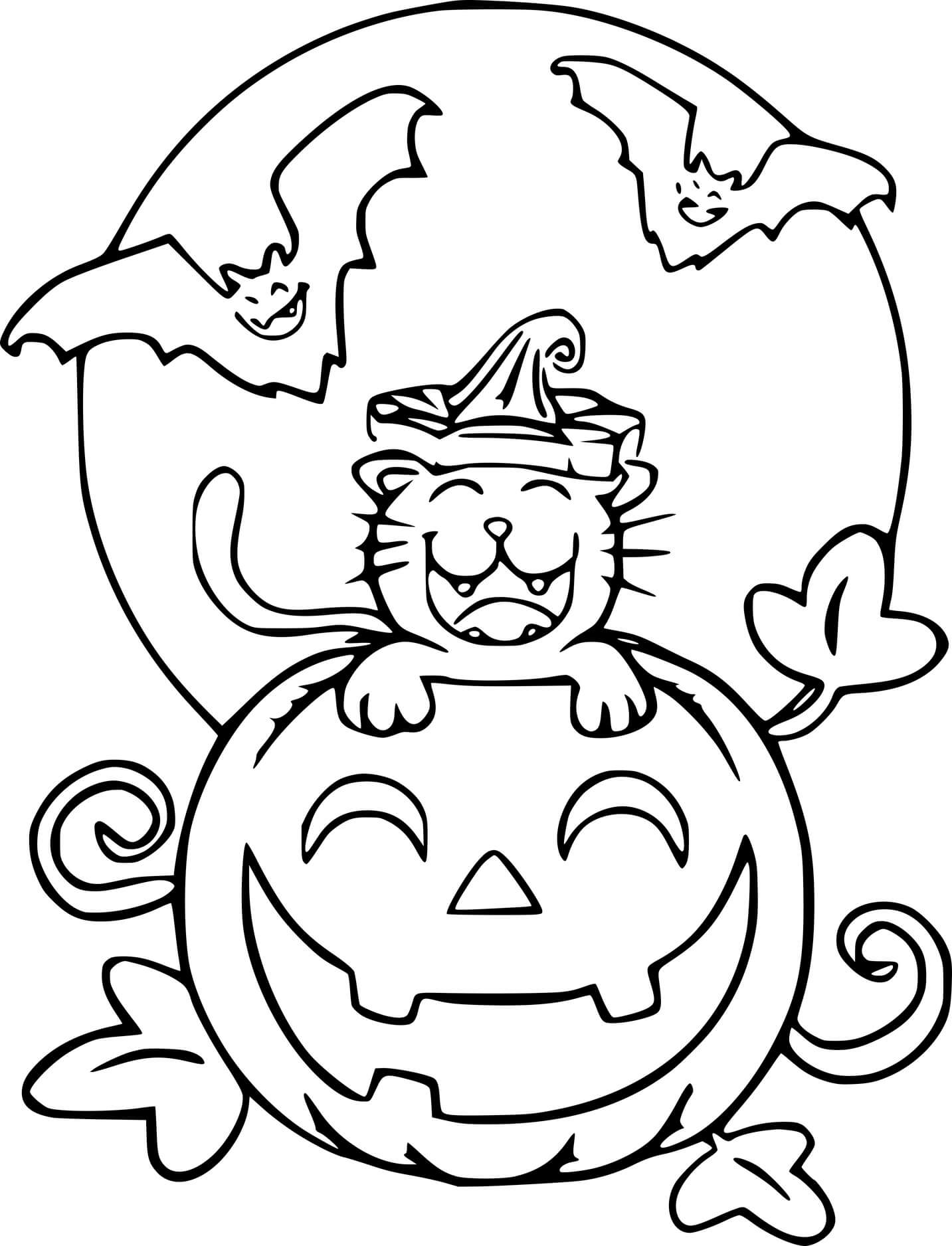 Happy Jack O Lantern And Cat With Bats