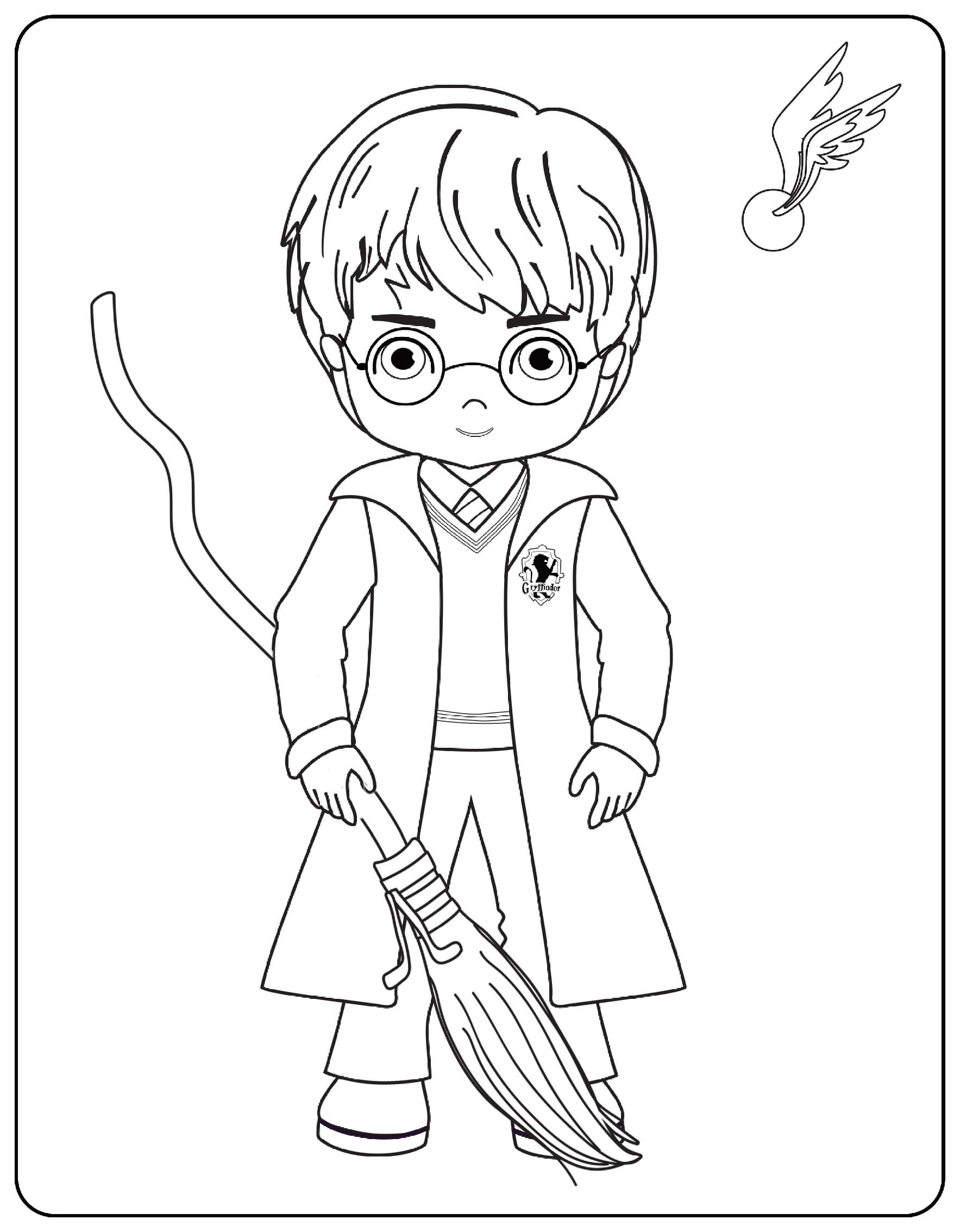 Harry With Broom Coloring Page