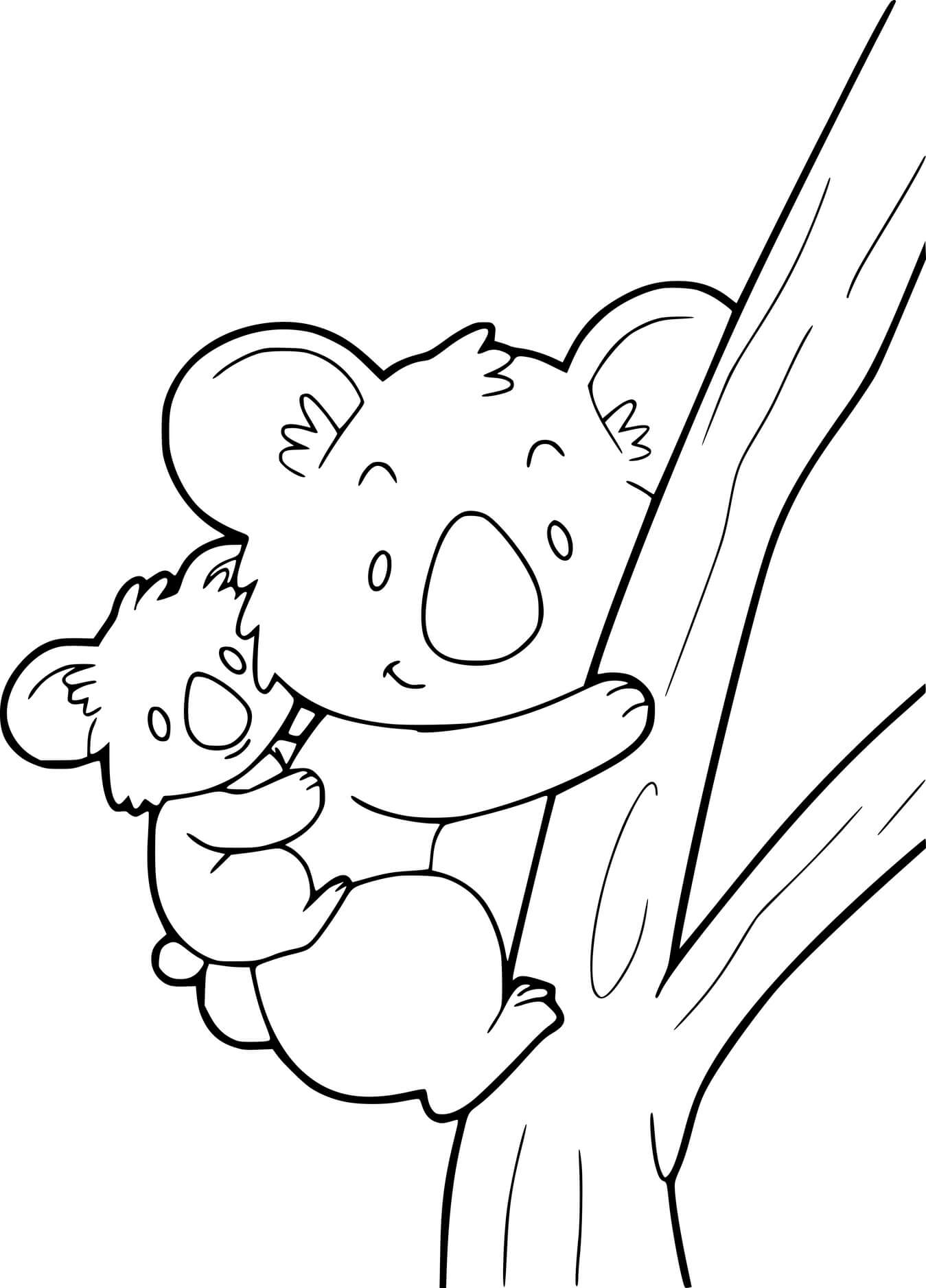 Koala Carrying Her Baby Climbing The Tree