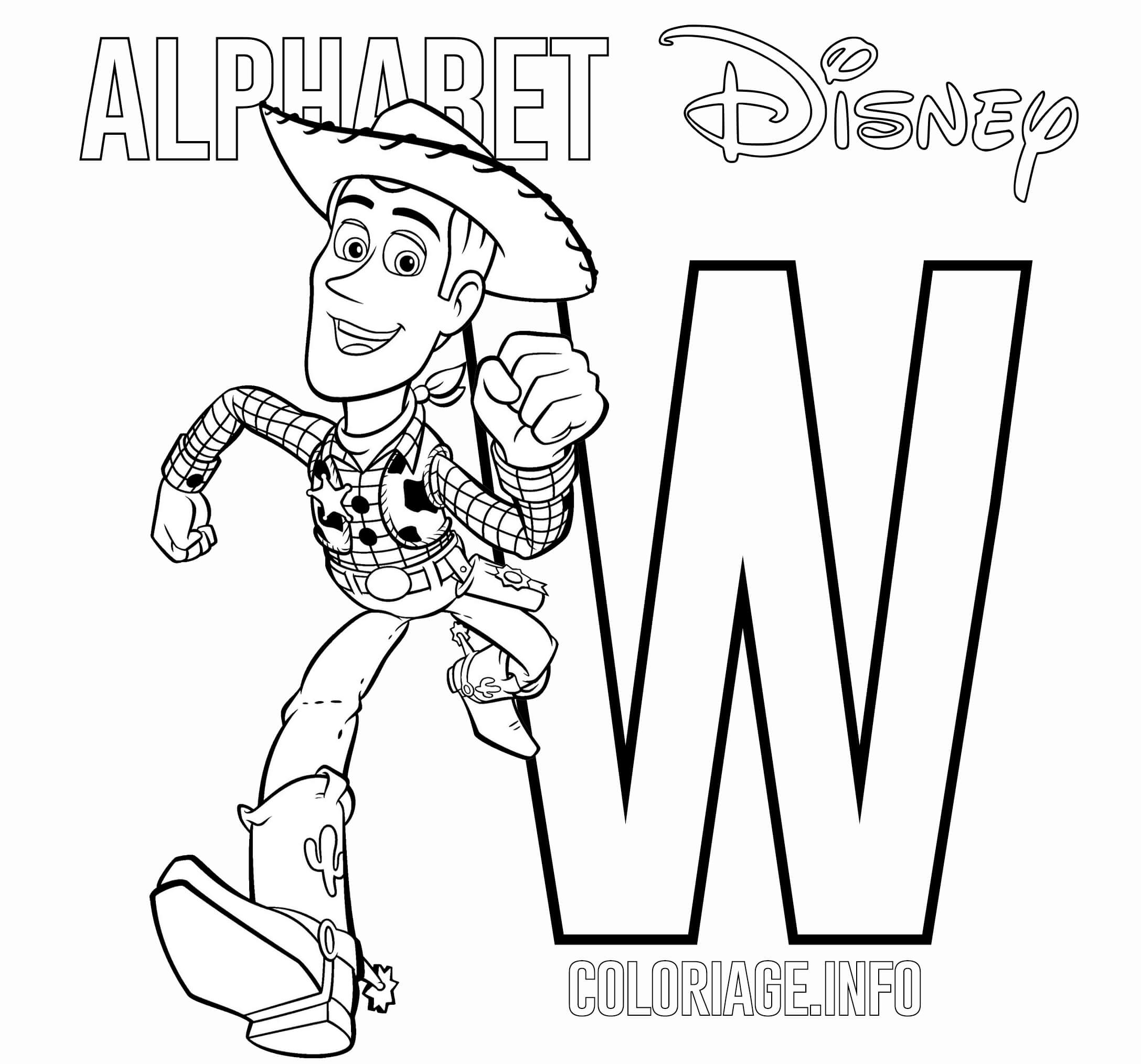 Letter W Woody Alphabet Disney Coloring Page