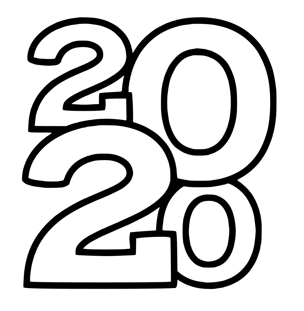 Line Art New Year 2020 Numbers Only Coloring Page