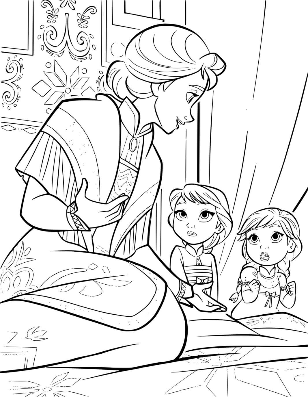 Little Anna And Elsa With Mother