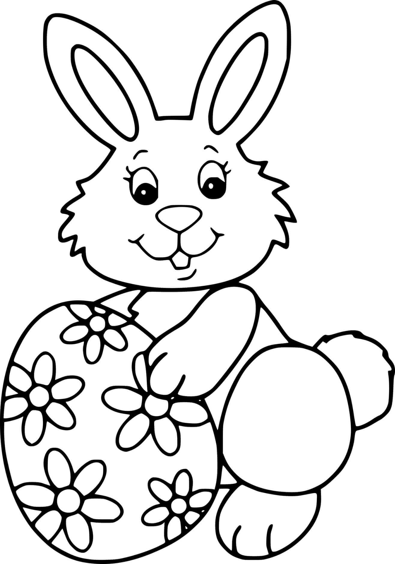 Little Easter Bunny Holds A Big Egg Coloring Page