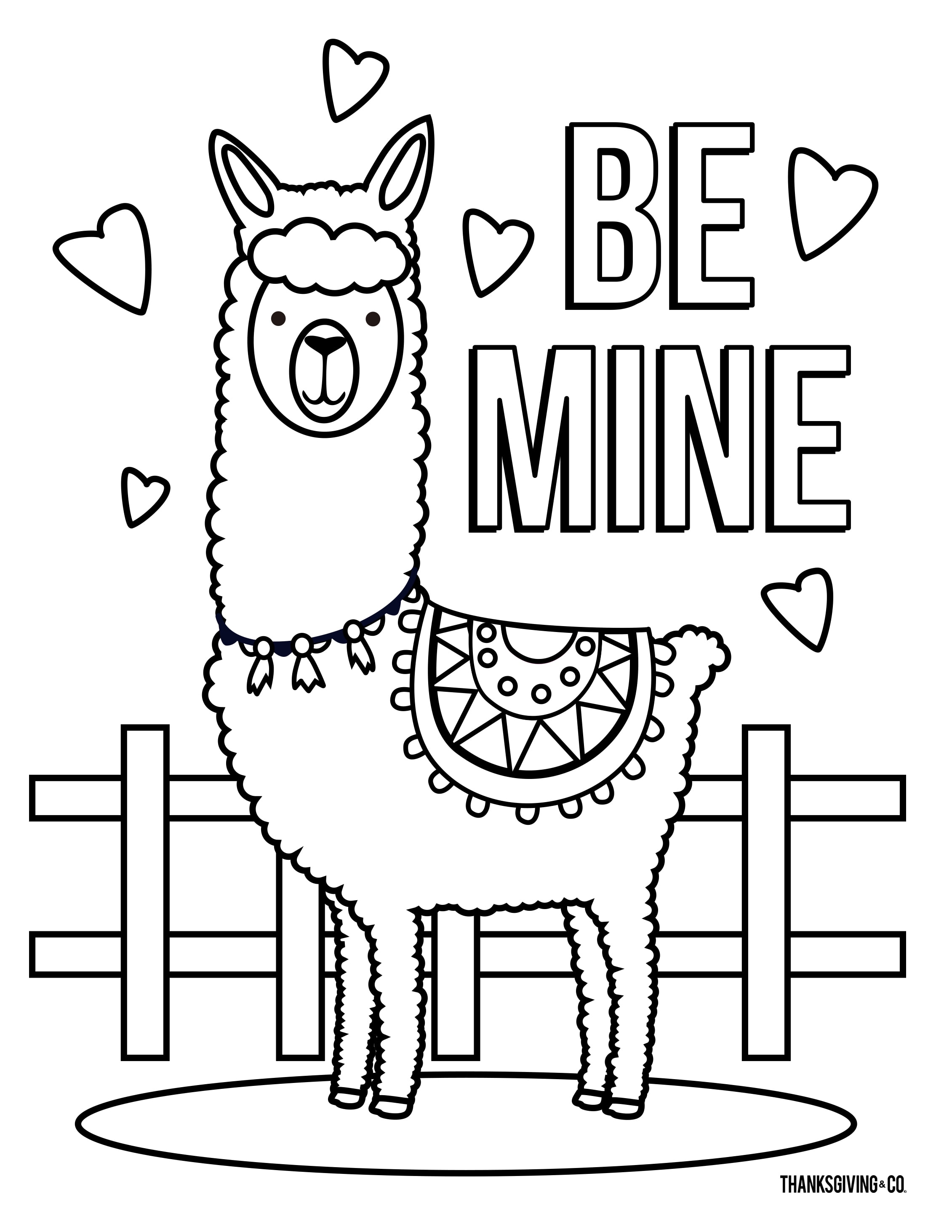 Llama Be Mine Love Coloring Page