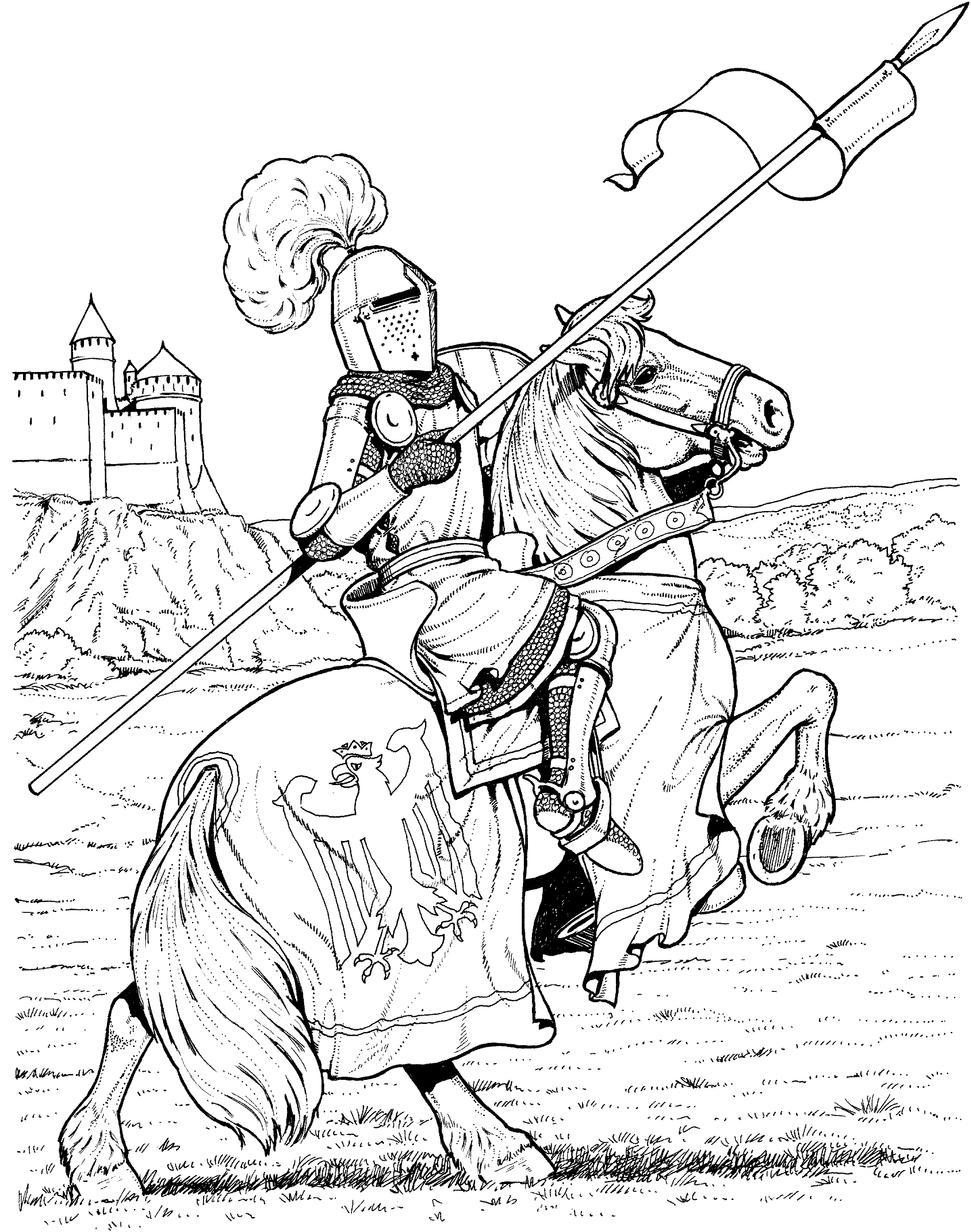 Medieval Horse And Knight Coloring Page