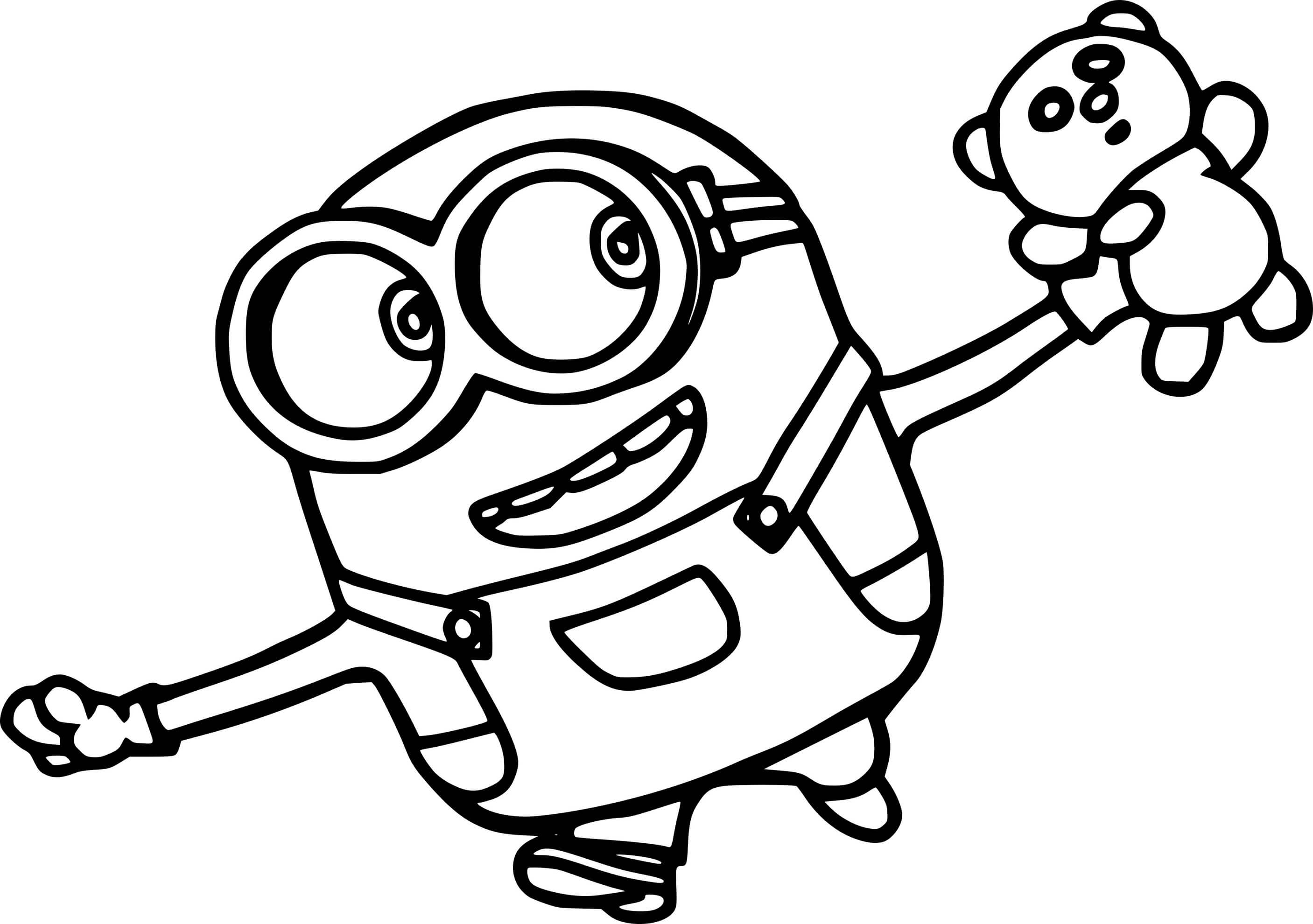 Minion Holds A Teddy Bear Coloring Page
