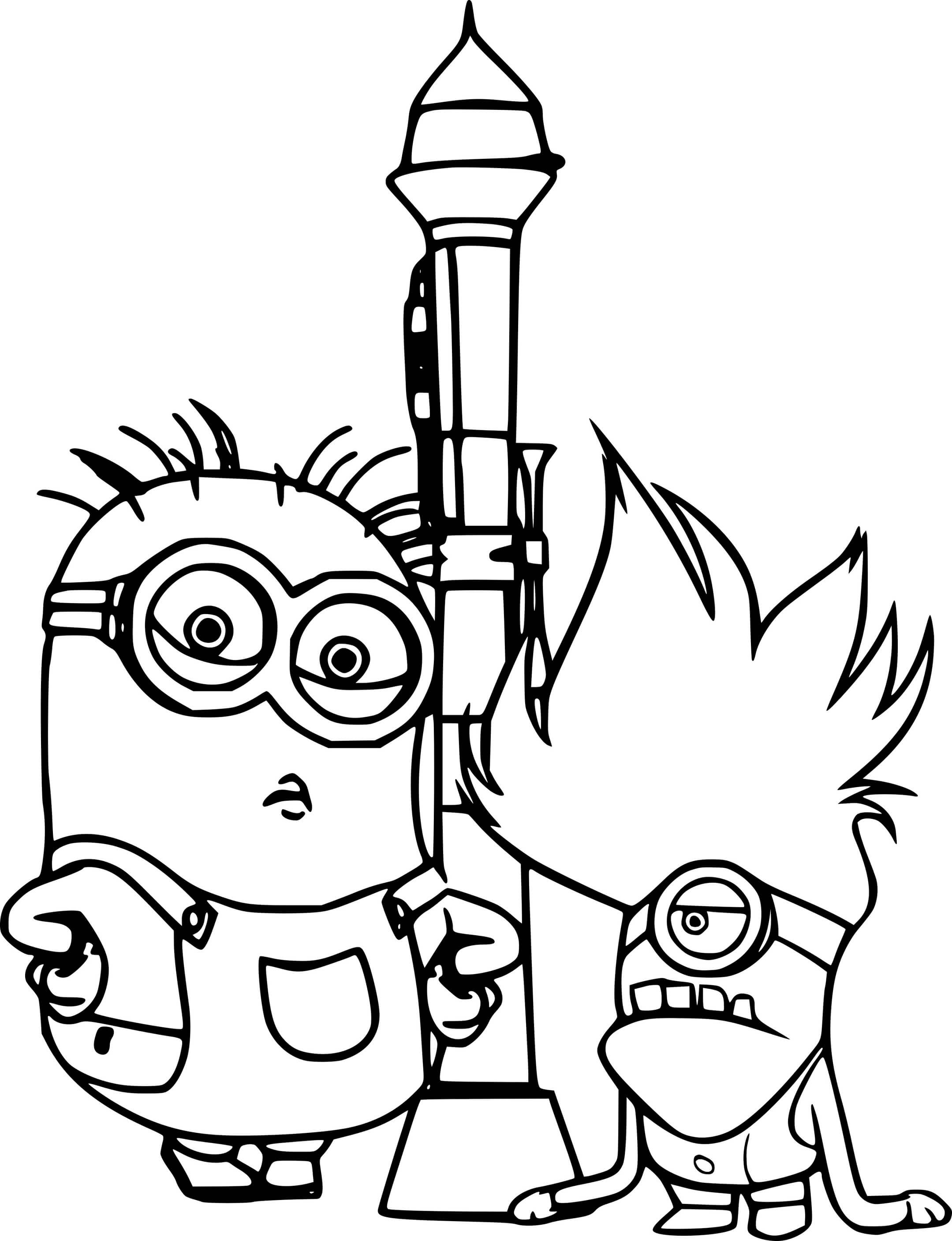 Minions And Rocket Coloring Page