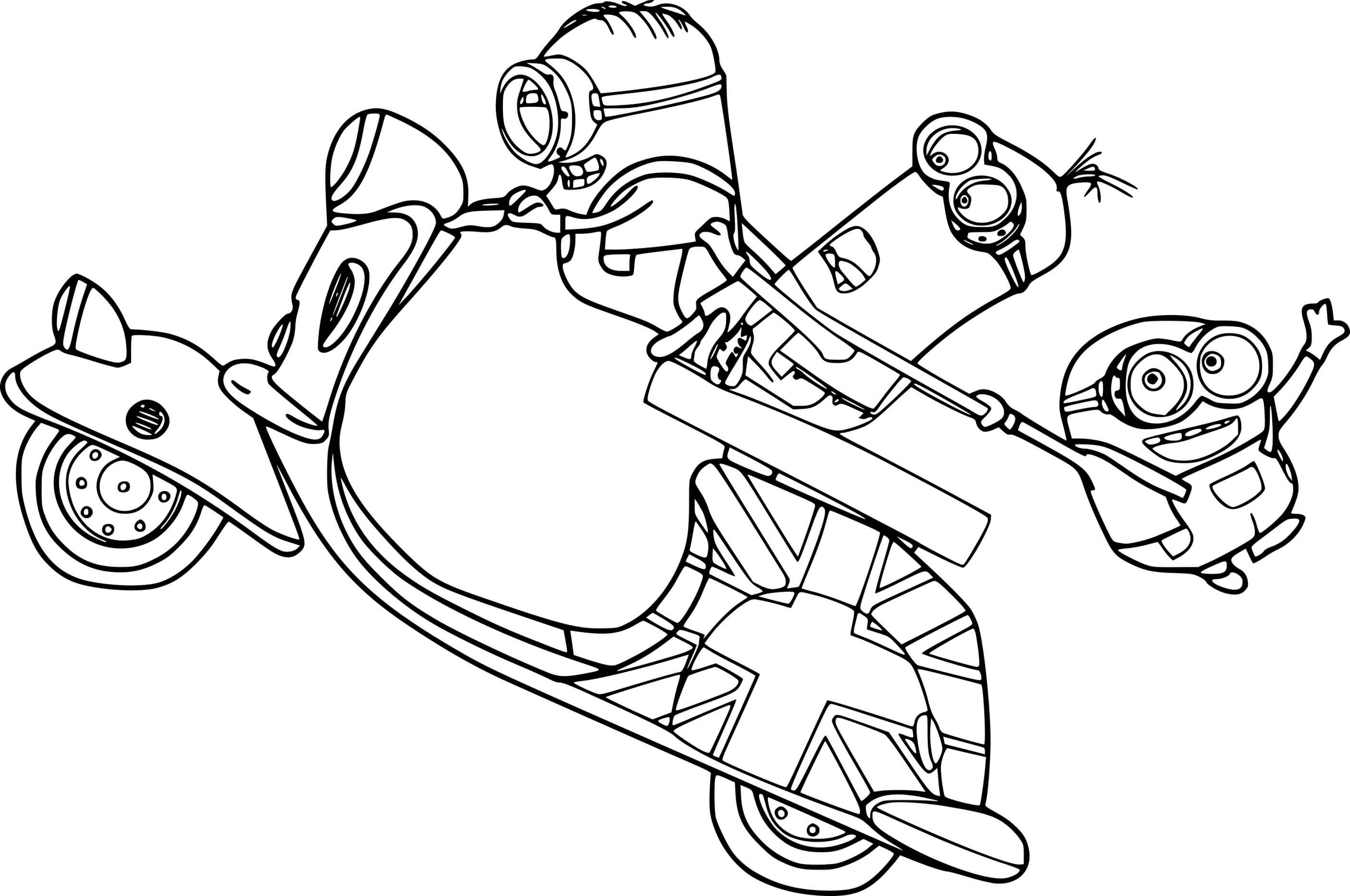 Minions On The Motorcycle Coloring Page